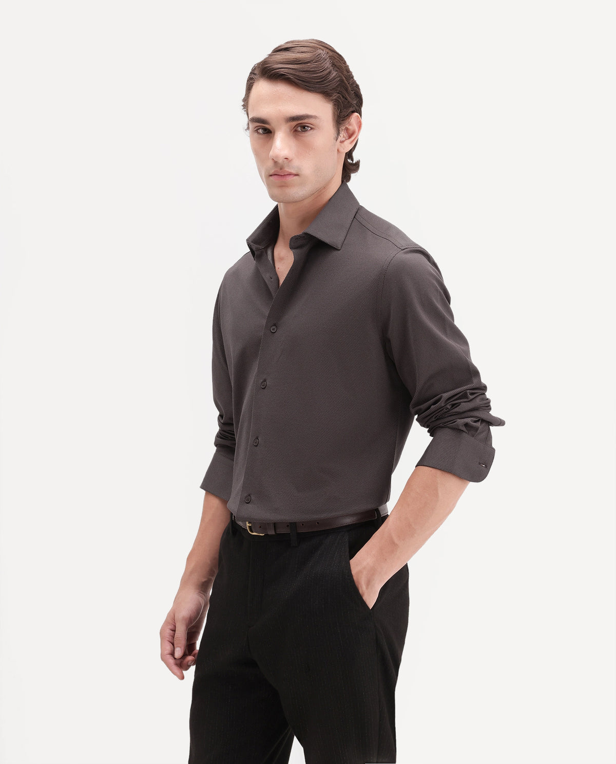 Rare Rabbit Men's Torq Brown Cotton Blend Button Regular Fit Plain Shirt