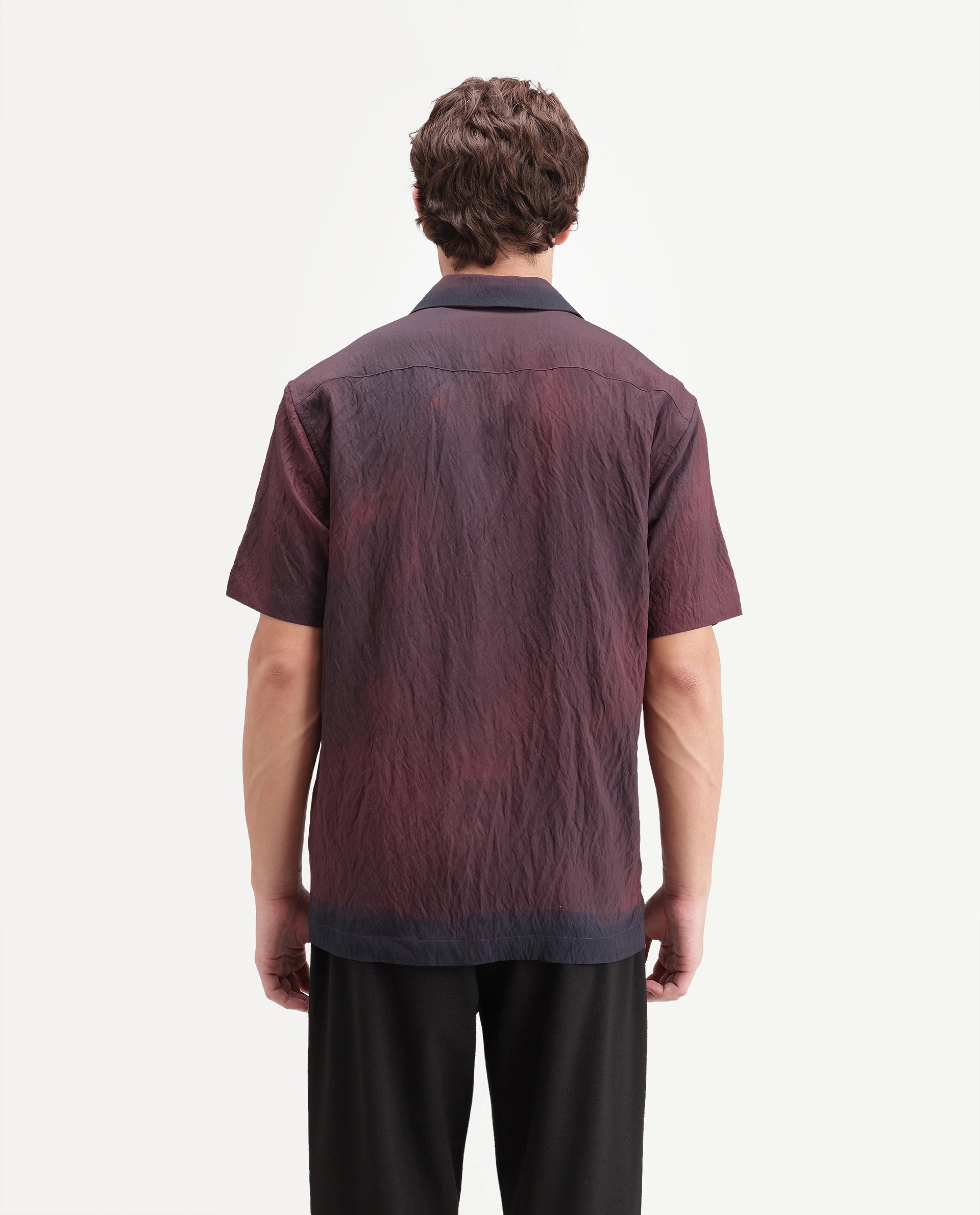 Rare Rabbit Men's Bruno Maroon Viscose Blend Button Relaxed Fit Digital Print Shirt