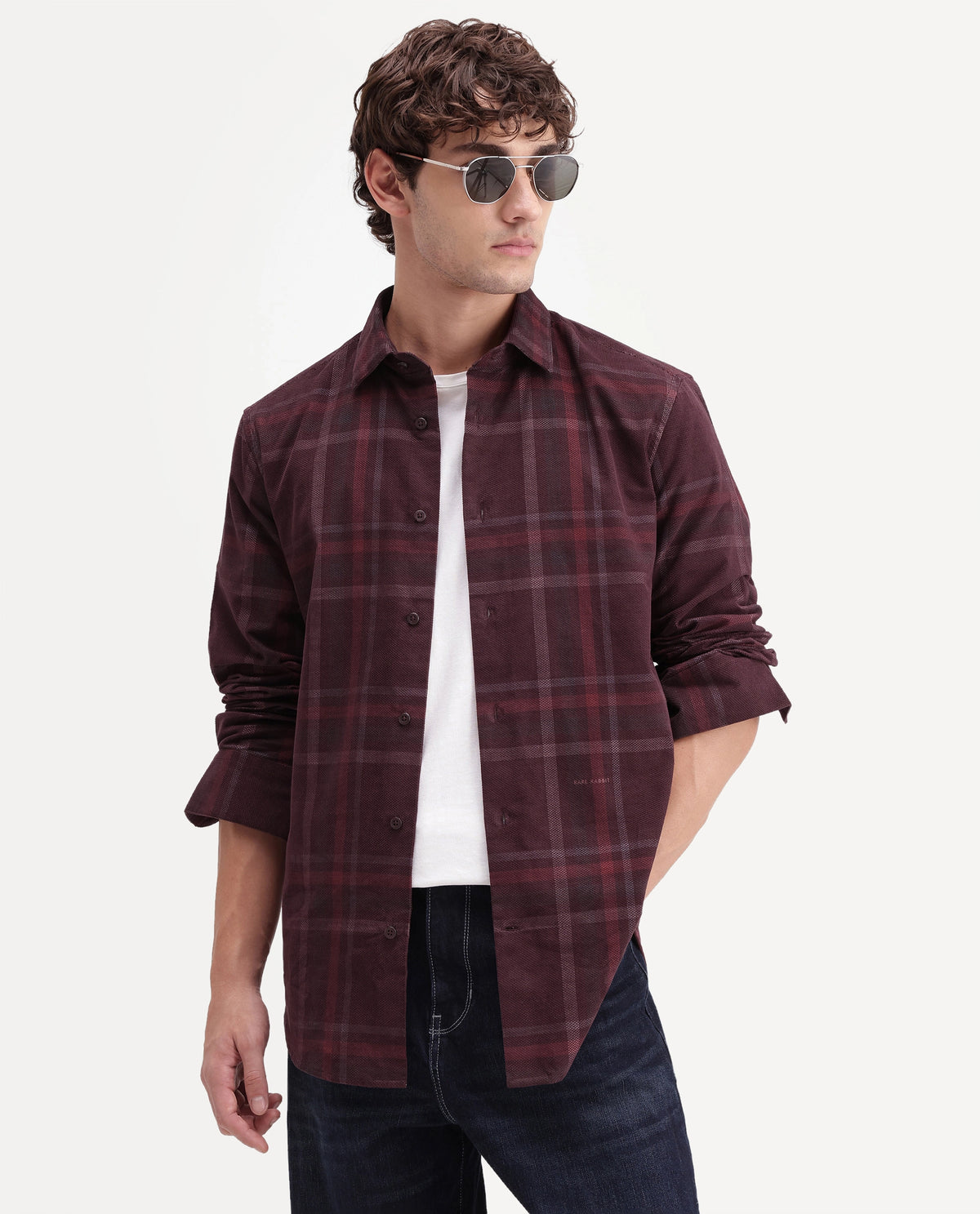 Rare Rabbit Men's Edom Pastel Maroon Cotton Button Regular Fit Checked Shirt