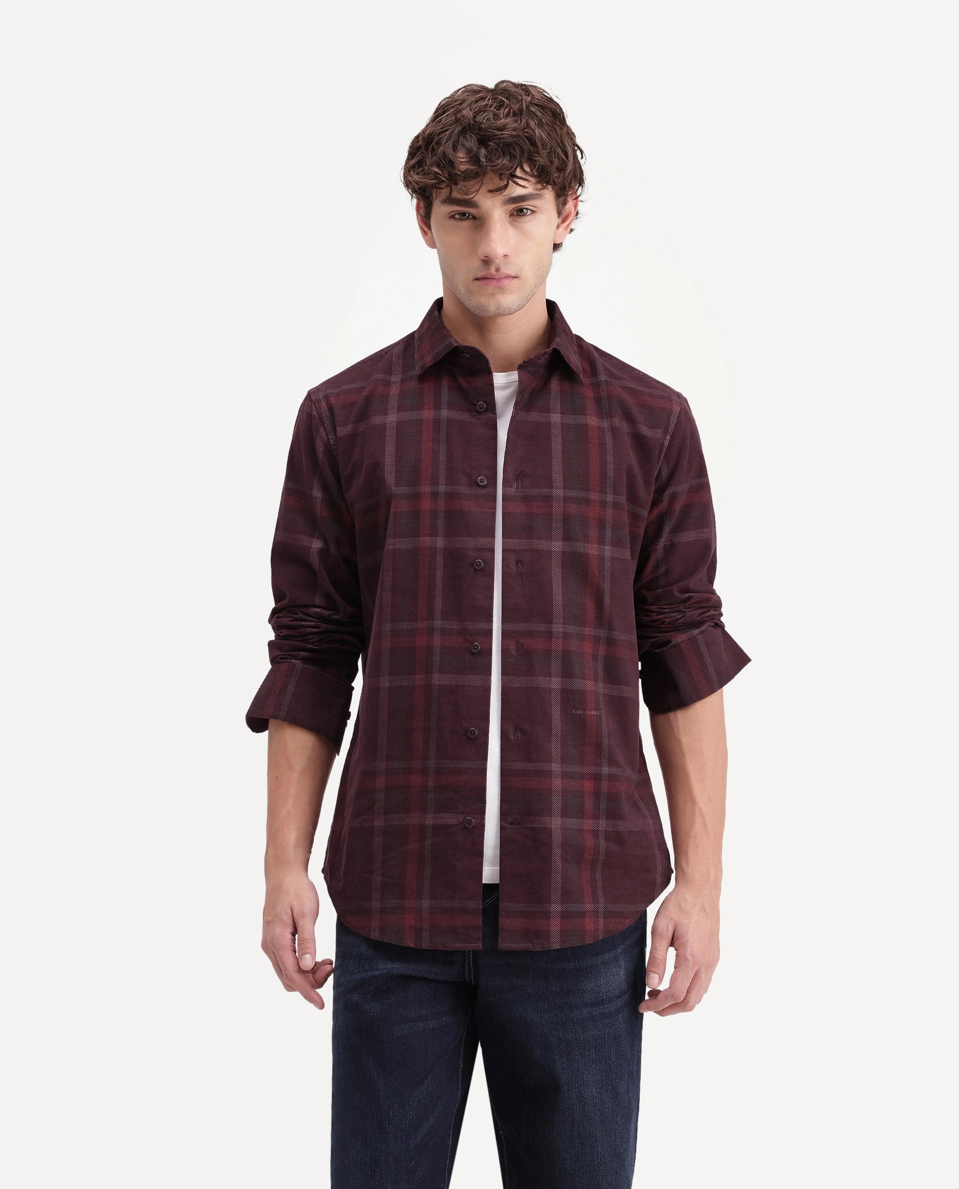 Rare Rabbit Men's Edom Pastel Maroon Cotton Button Regular Fit Checked Shirt