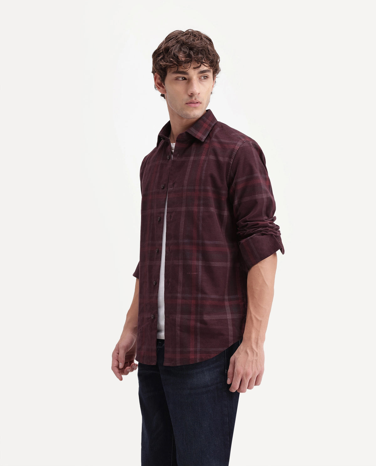 Rare Rabbit Men's Edom Pastel Maroon Cotton Button Regular Fit Checked Shirt