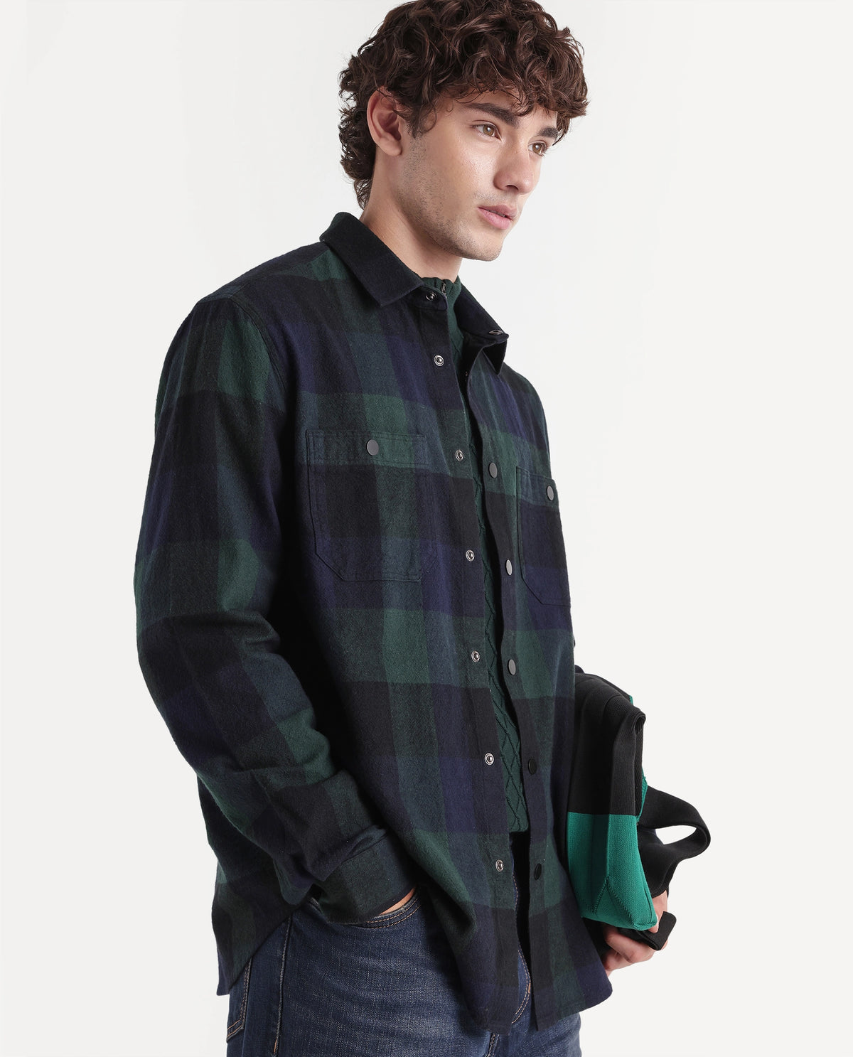 Rare Rabbit Men's Asdo Green Cotton Snap Button Regular Fit Checked Shirt