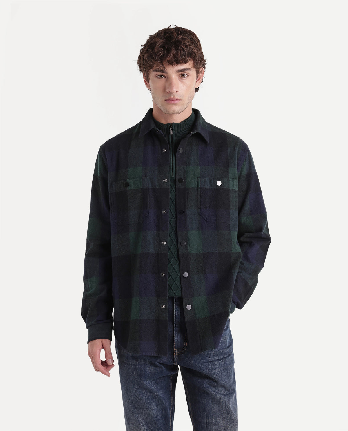Rare Rabbit Men's Asdo Green Cotton Snap Button Regular Fit Checked Shirt