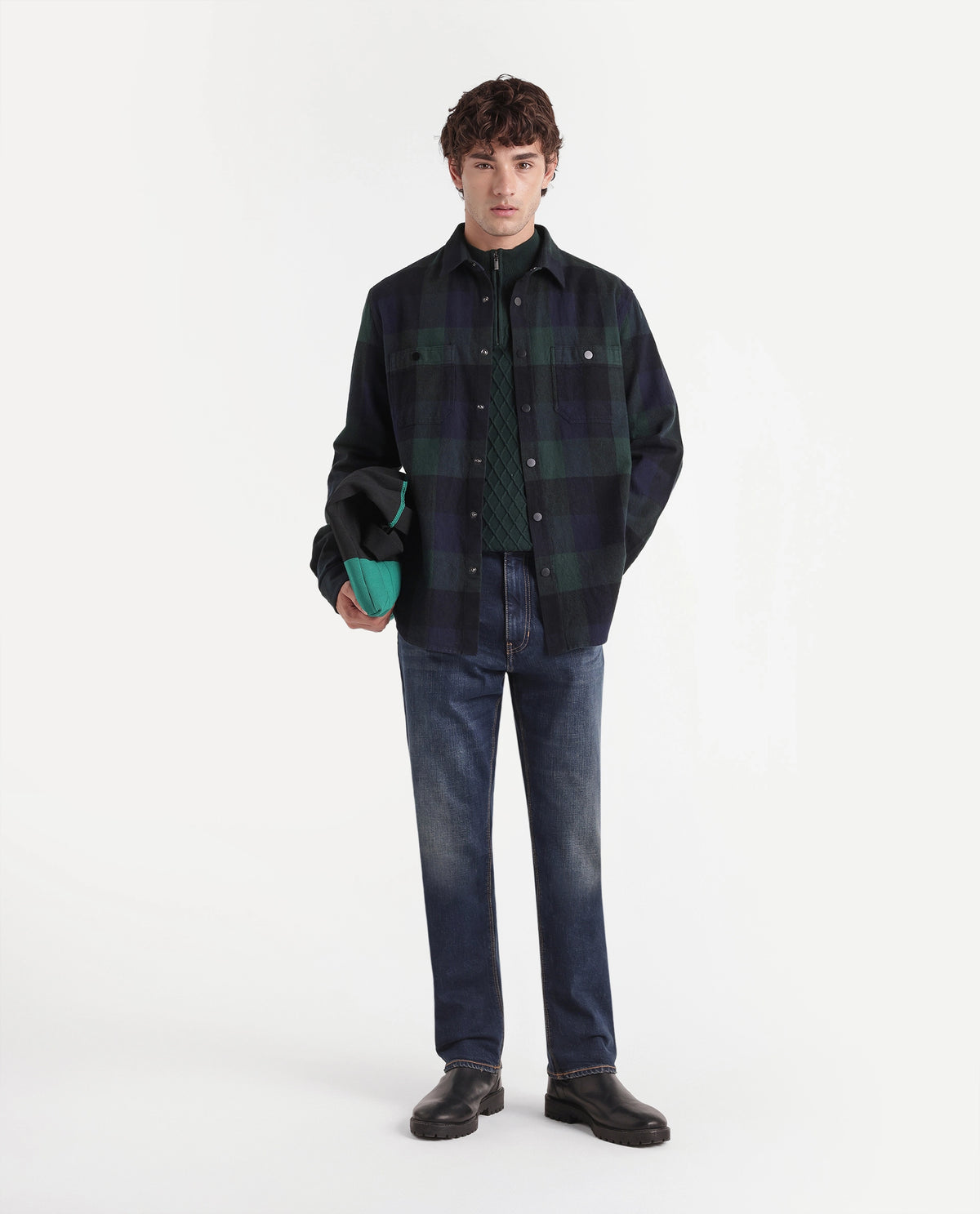 Rare Rabbit Men's Asdo Green Cotton Snap Button Regular Fit Checked Shirt