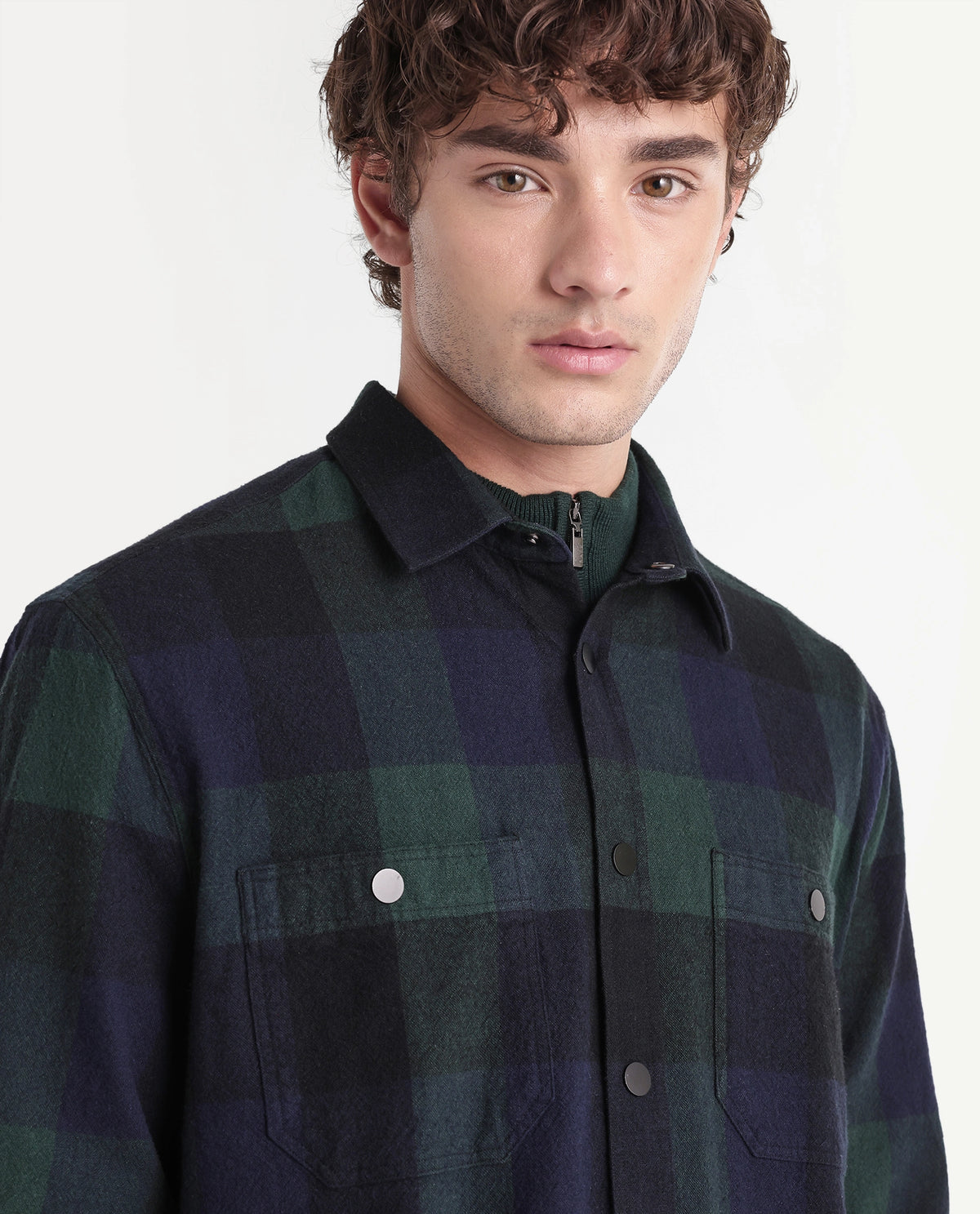 Rare Rabbit Men's Asdo Green Cotton Snap Button Regular Fit Checked Shirt