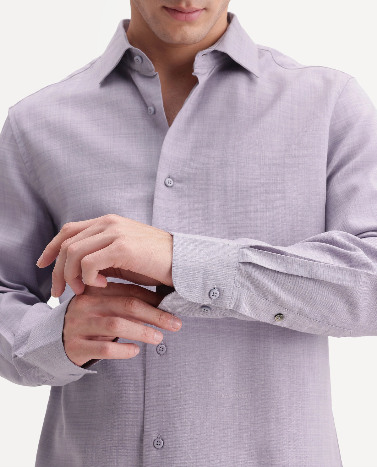 Rare Rabbit Men's Gama Pastel Purple Cotton Blend Button Regular Fit Plain Shirt