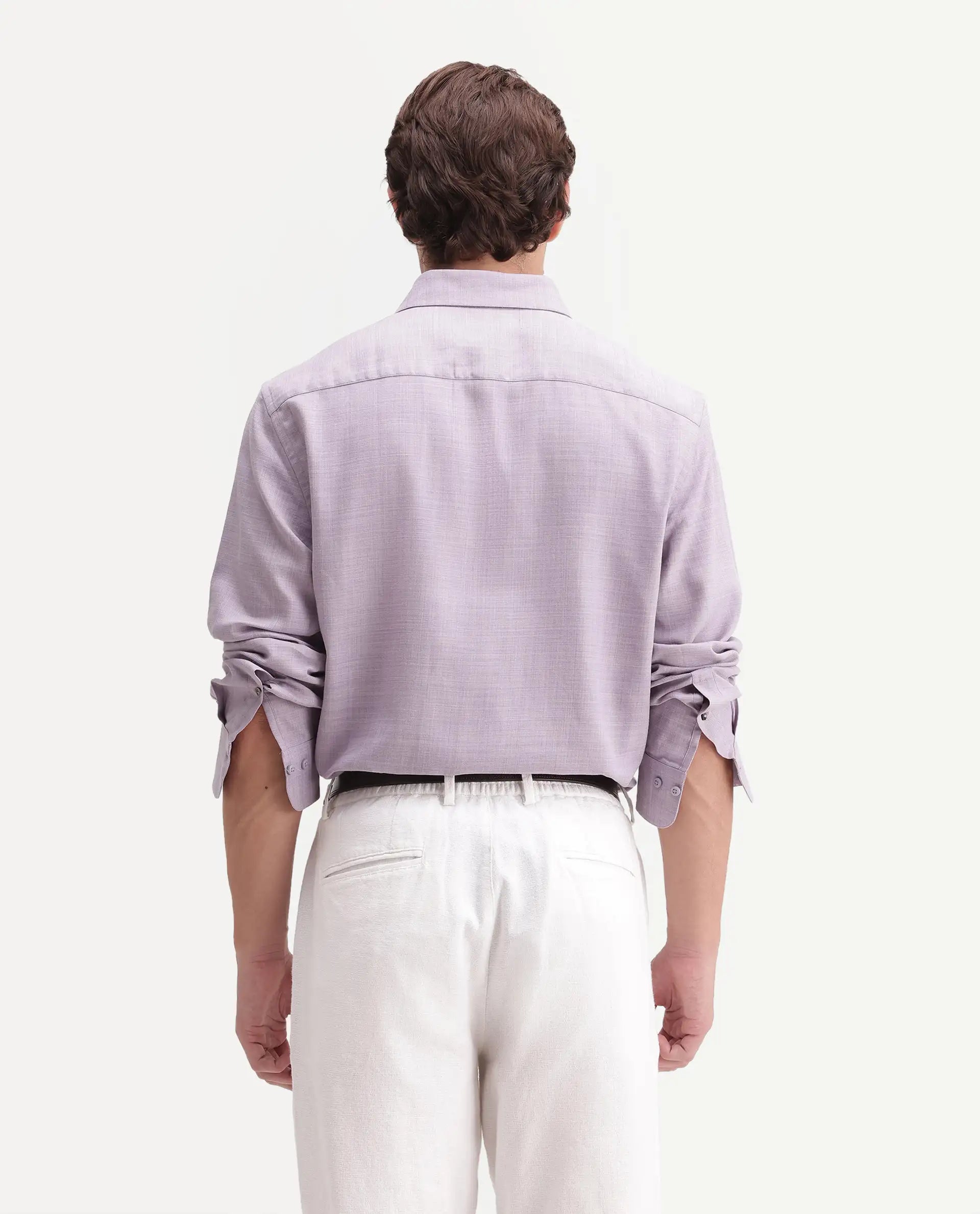 Rare Rabbit Men's Gama Pastel Purple Cotton Blend Button Regular Fit Plain Shirt