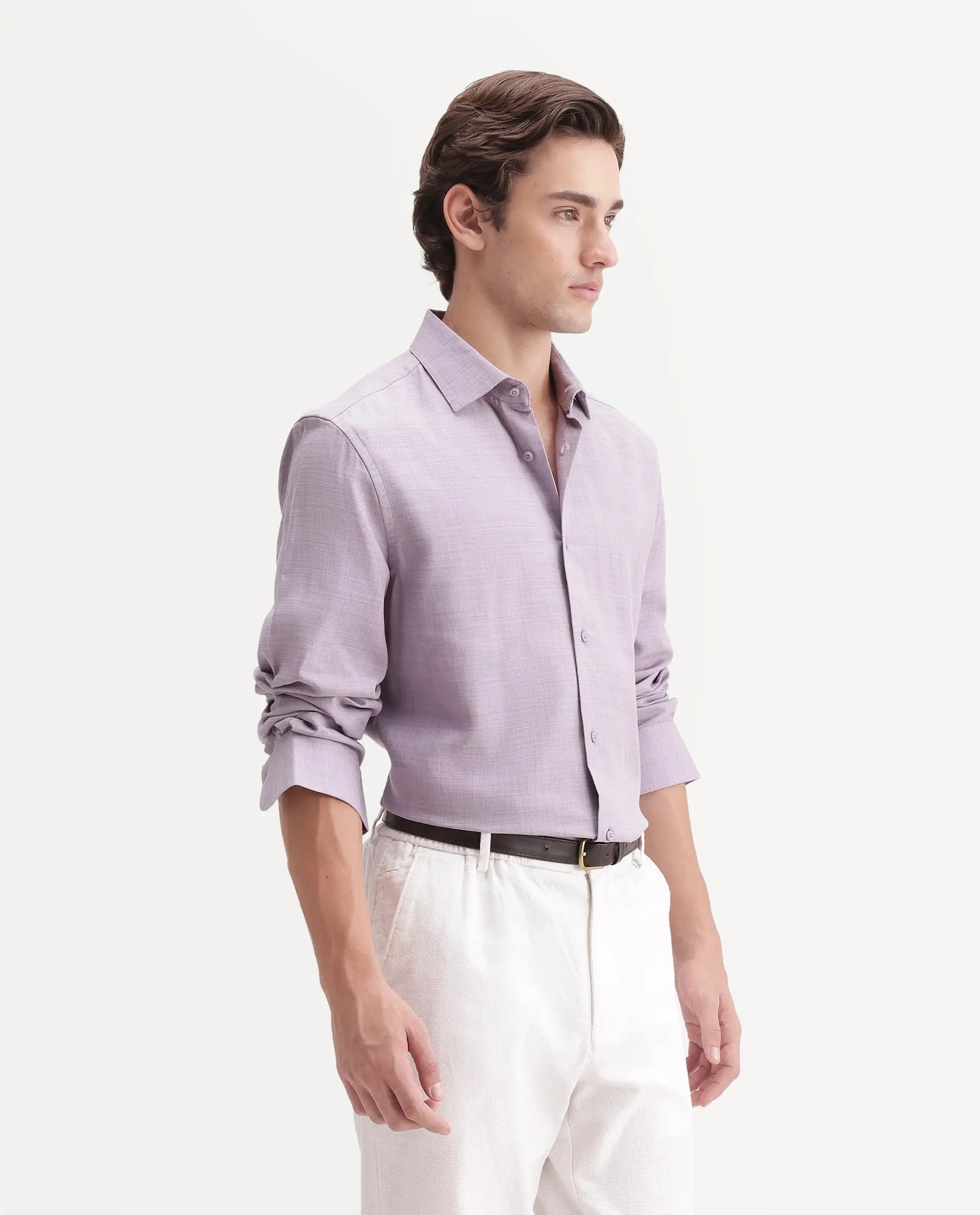 Rare Rabbit Men's Gama Pastel Purple Cotton Blend Button Regular Fit Plain Shirt