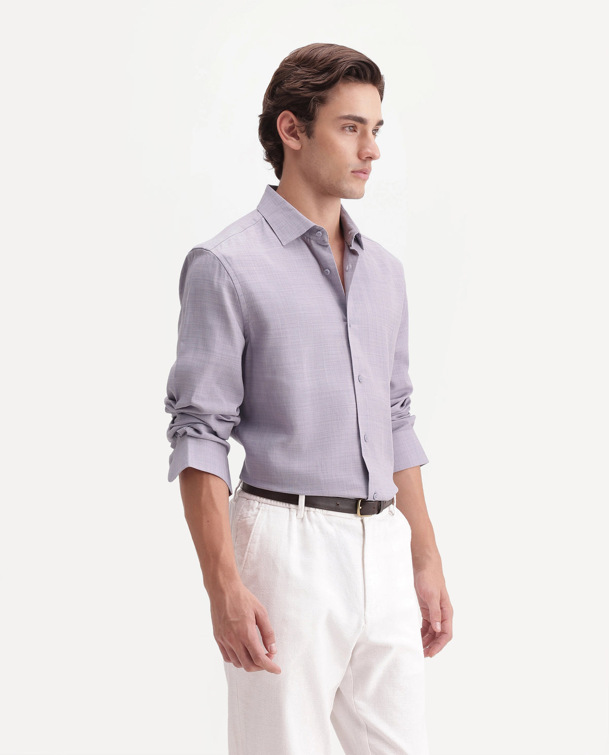 Rare Rabbit Men's Gama Pastel Purple Cotton Blend Button Regular Fit Plain Shirt