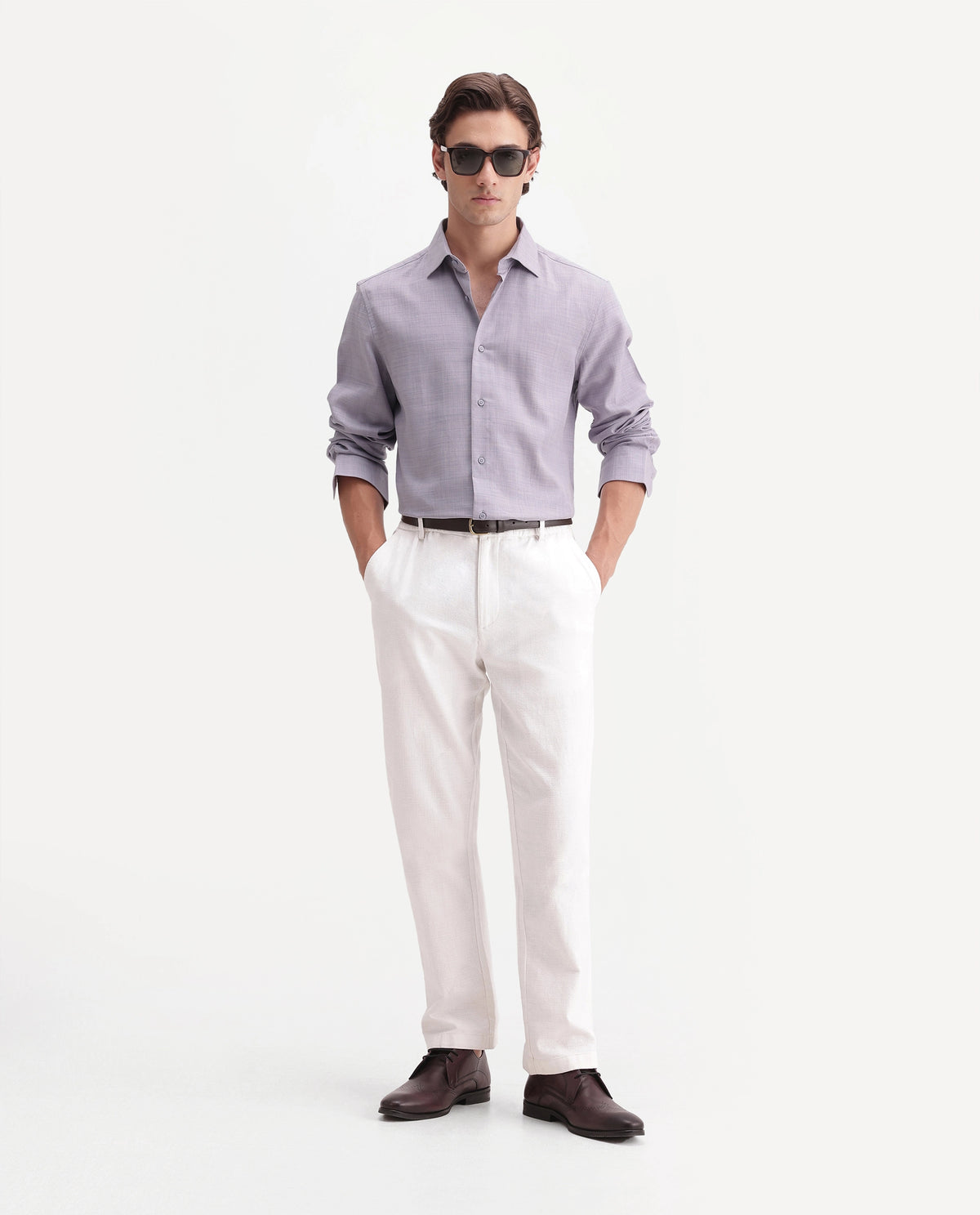 Rare Rabbit Men's Gama Pastel Purple Cotton Blend Button Regular Fit Plain Shirt
