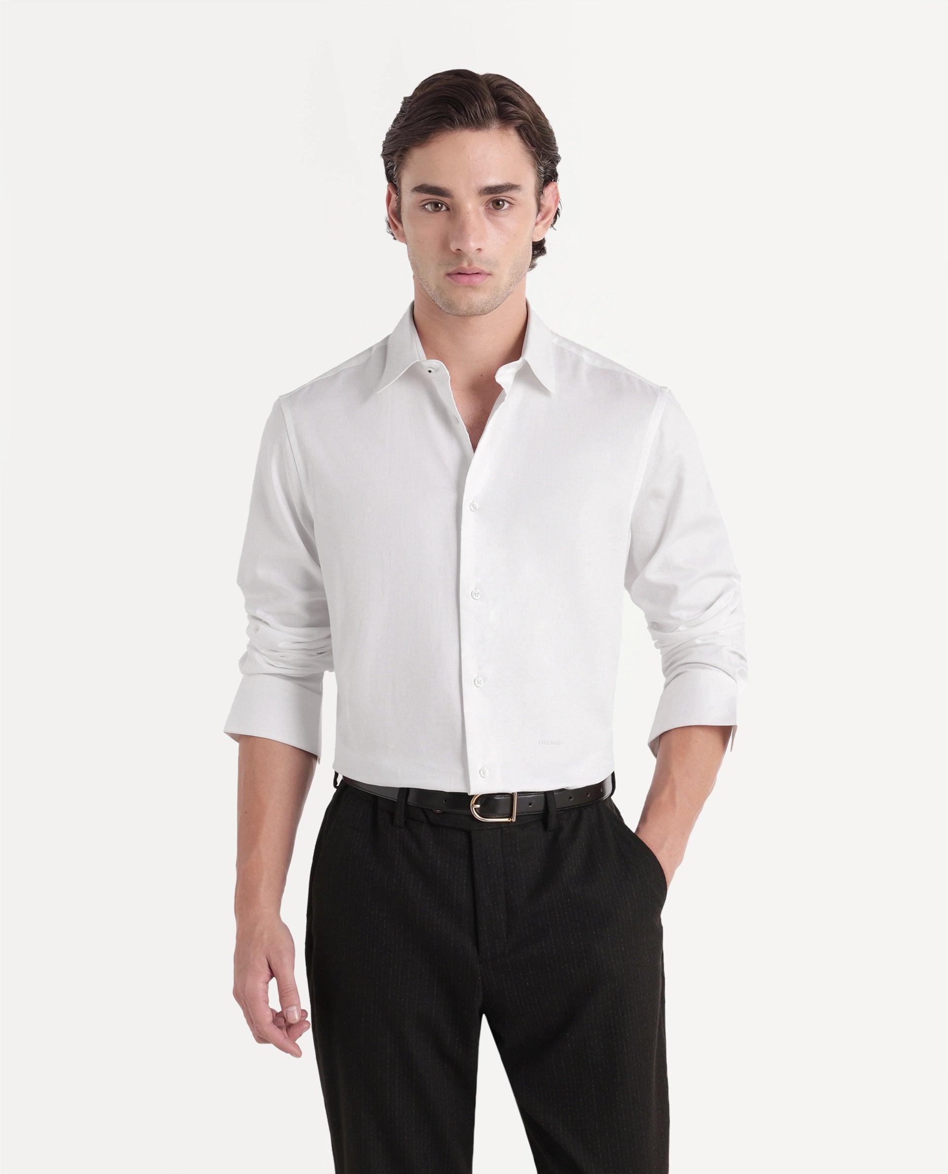 Rare Rabbit Men's Medis White Cotton Button Regular Fit Plain Shirt
