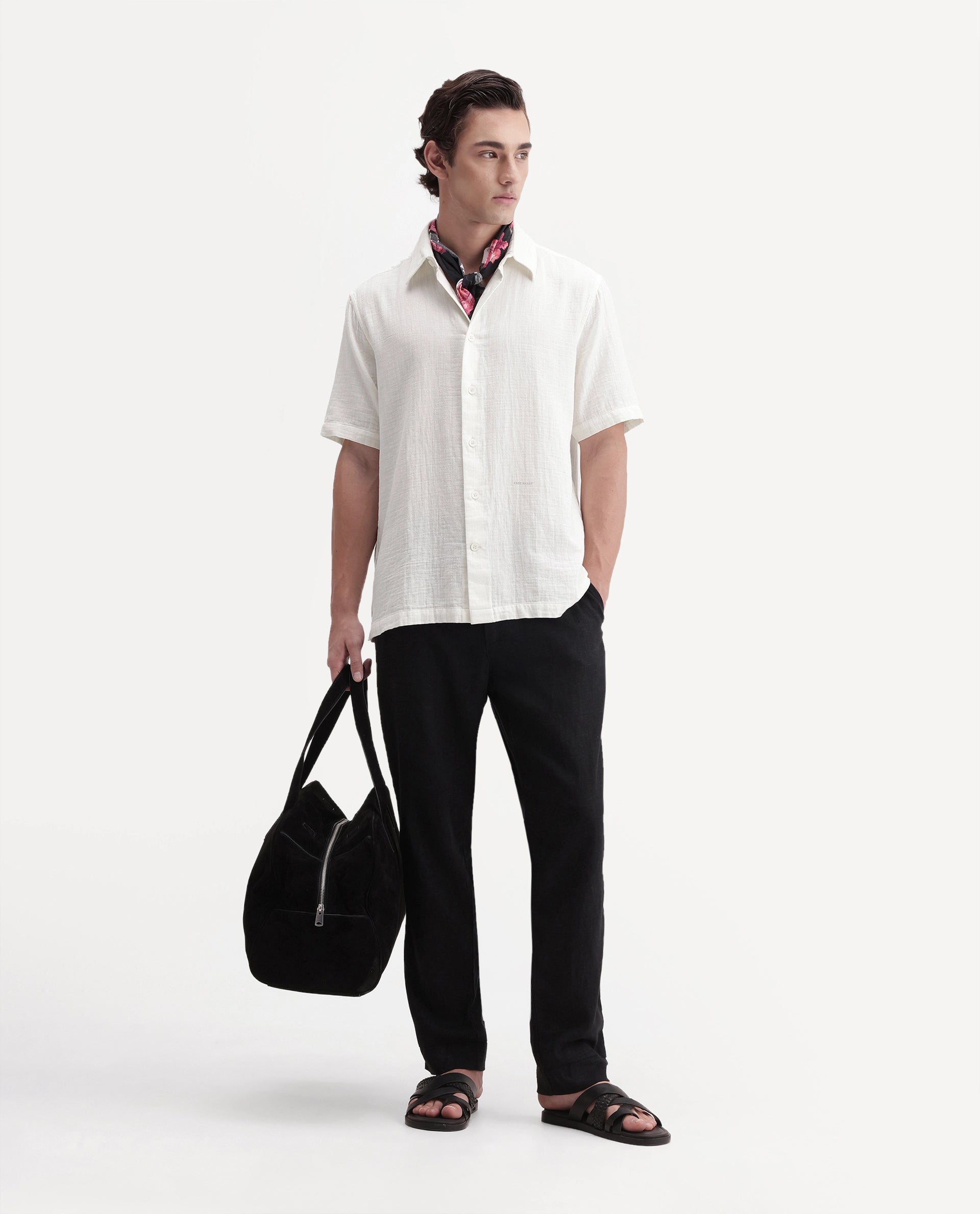 Rare Rabbit Men's Layerr Ss-A26 Off White Cotton Button Regular Fit Plain Shirt