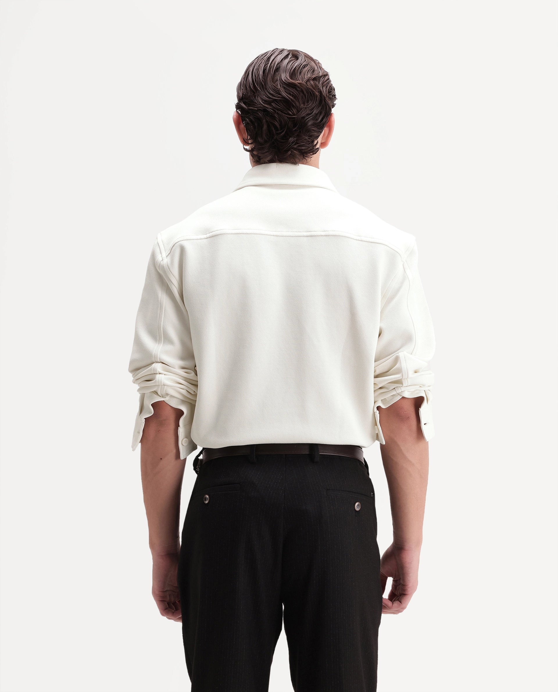 Rare Rabbit Men's Syra Off White Cotton Blend Button Relaxed Fit Plain Shirt