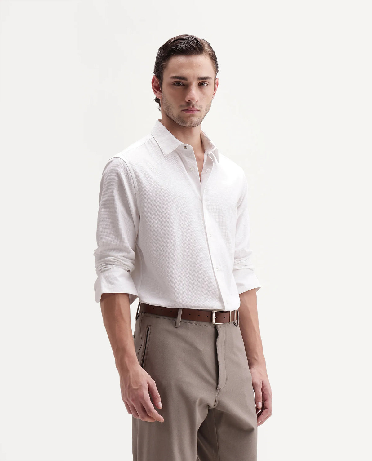 Rare Rabbit Men's Ryan White Cotton Button Regular Fit Plain Shirt