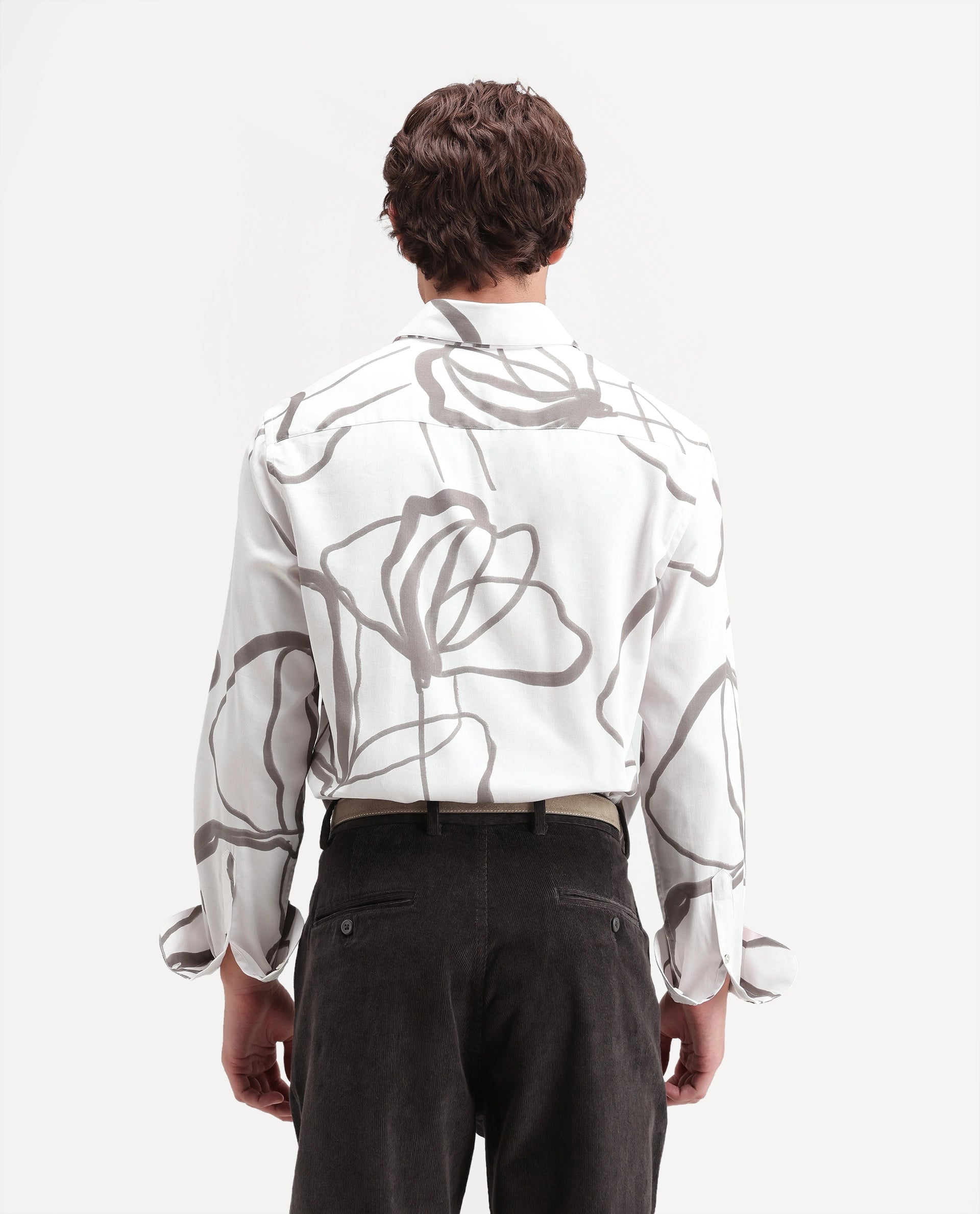 Rare Rabbit Men's Ink Off White Cotton Blend Button Regular Fit Abstract Print Shirt