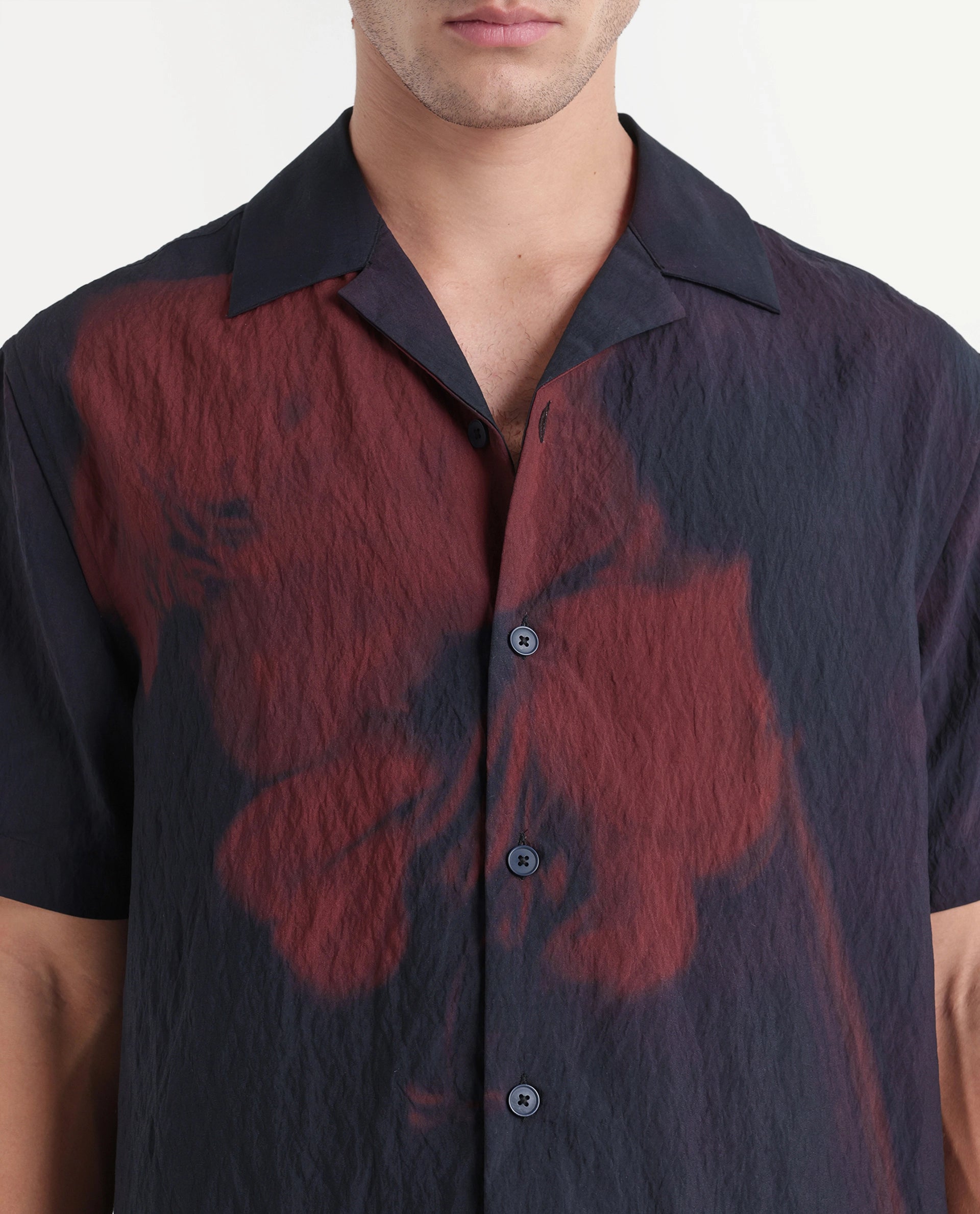 Rare Rabbit Men's Limz Dark Brown Viscose Blend Button Regular Fit Floral Print Shirt