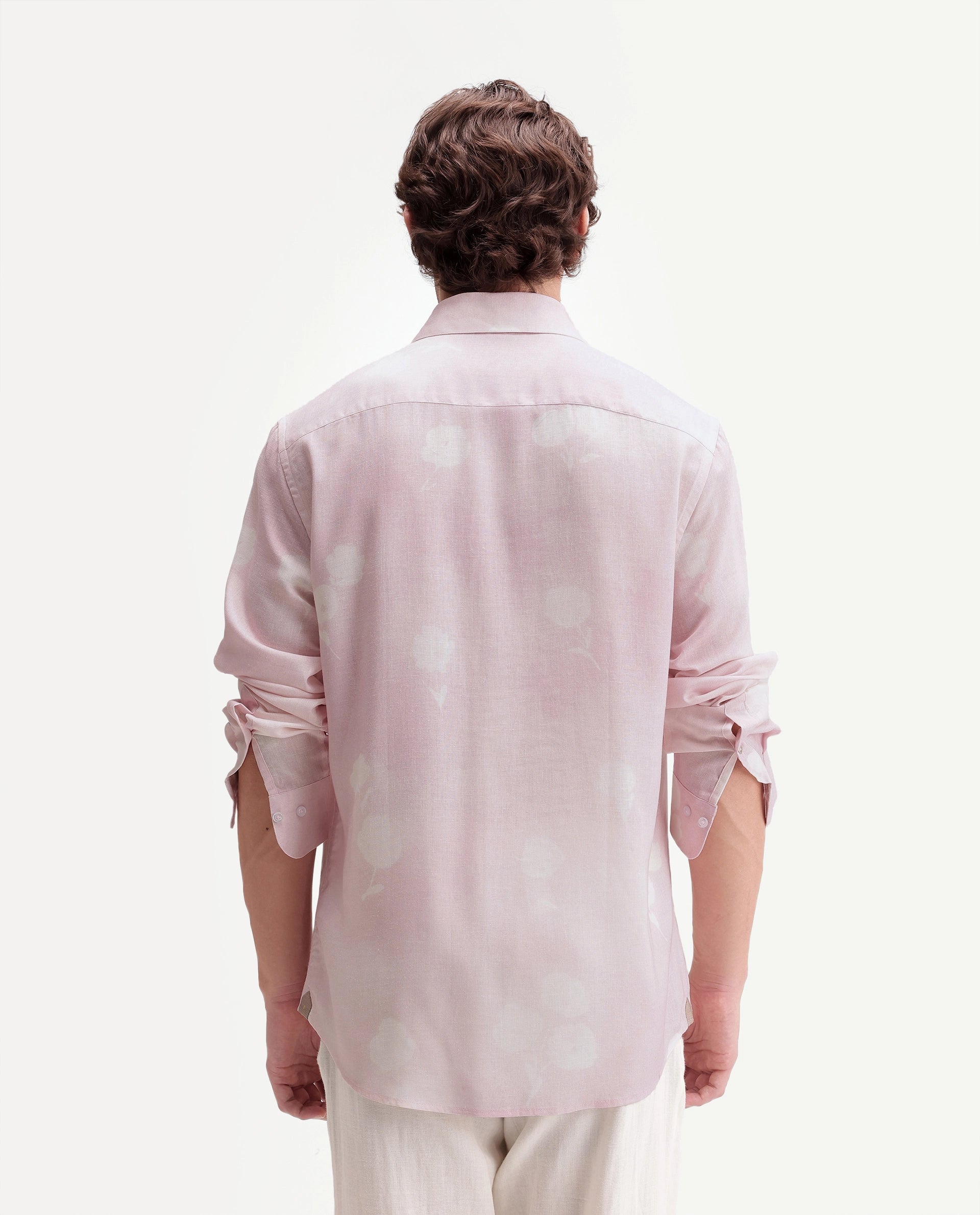 Rare Rabbit Men's Paul Pink Linen Blend Button Regular Fit Floral Print Shirt