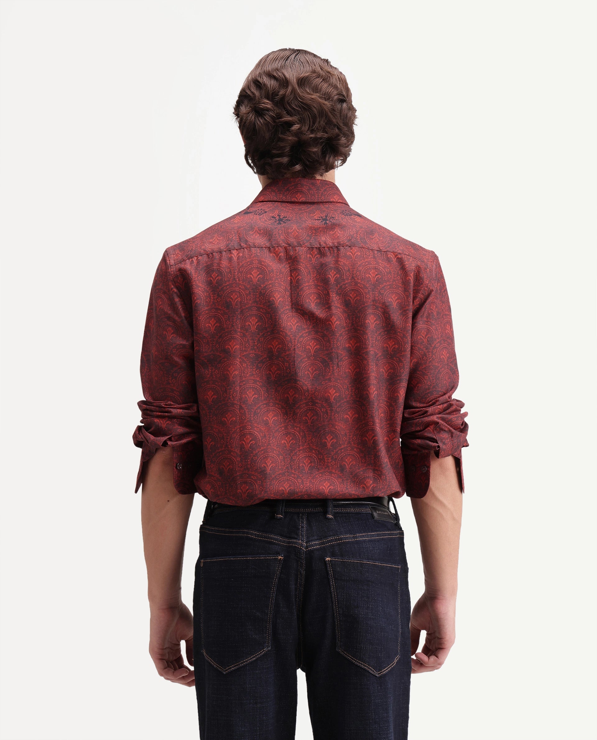 Rare Rabbit Men's Reno Red Cotton Blend Button Regular Fit Paisley Print Shirt