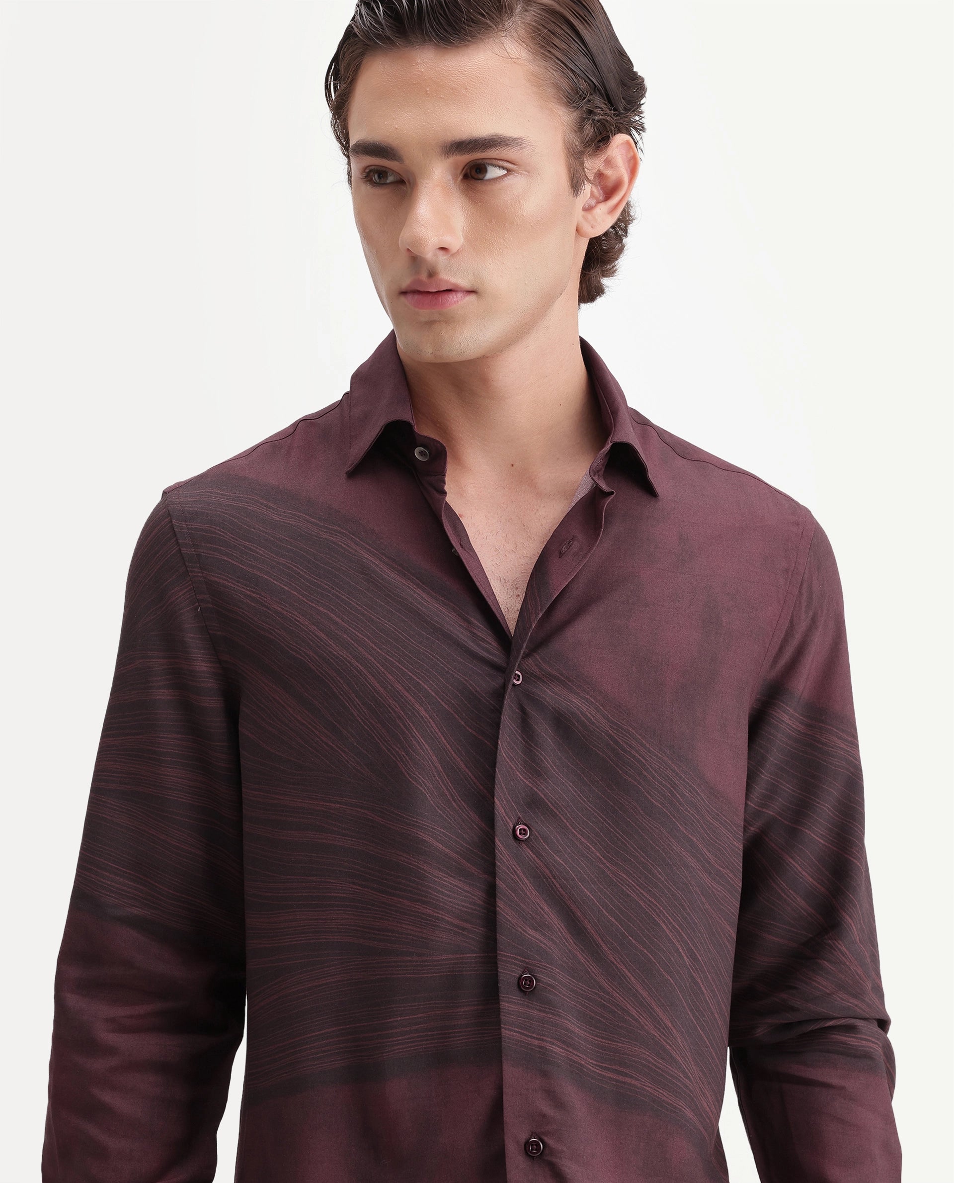 Rare Rabbit Men's Slide Red Viscose Button Regular Fit Abstract Print Shirt