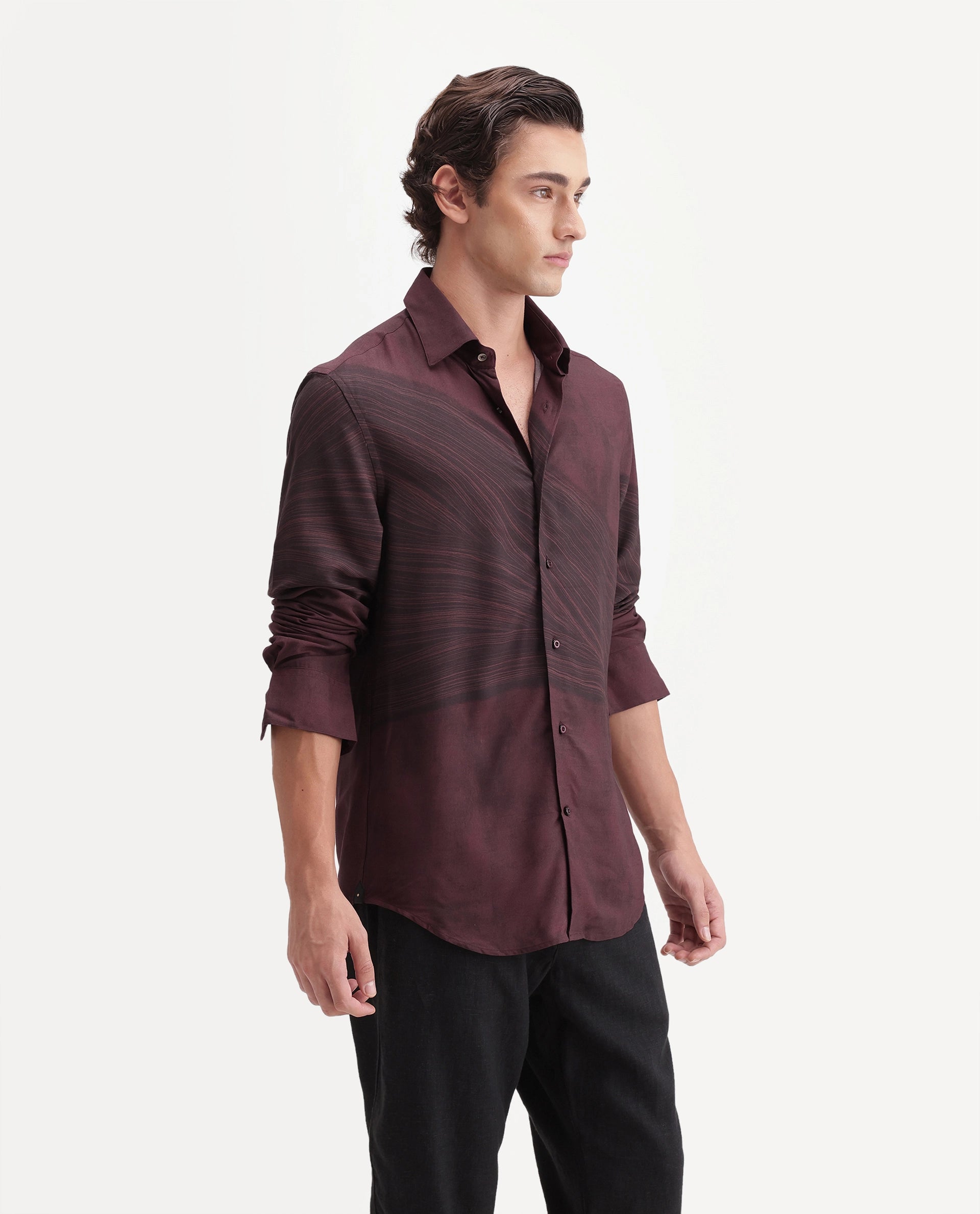 Rare Rabbit Men's Slide Red Viscose Button Regular Fit Abstract Print Shirt