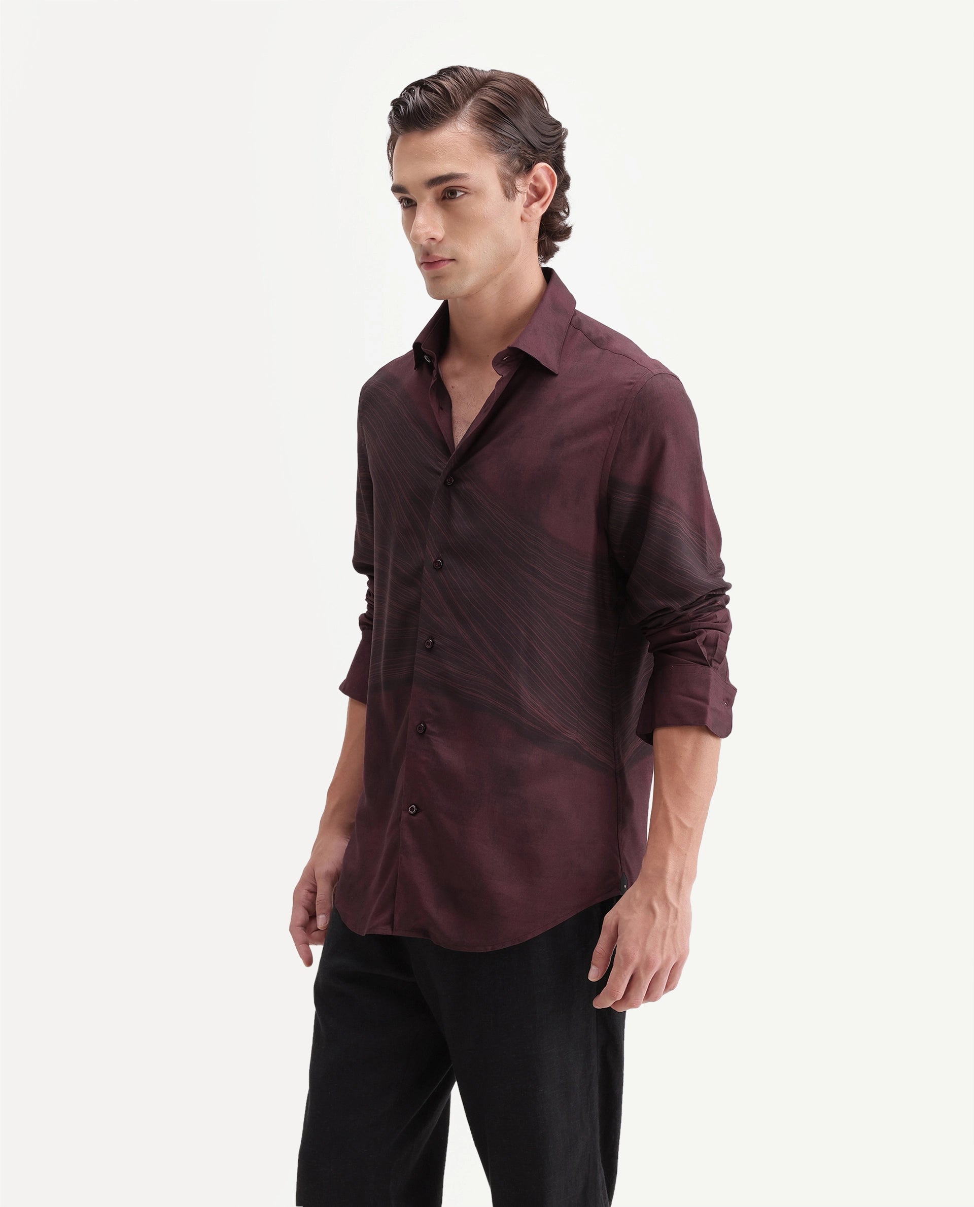 Rare Rabbit Men's Slide Red Viscose Button Regular Fit Abstract Print Shirt