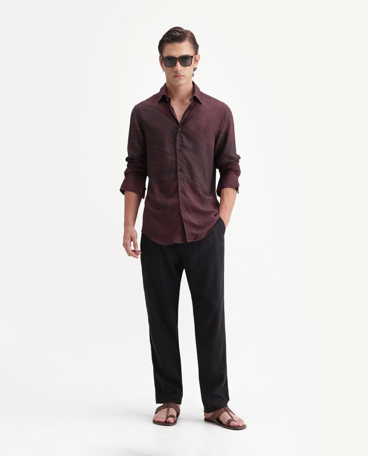 Rare Rabbit Men's Slide Red Viscose Button Regular Fit Abstract Print Shirt