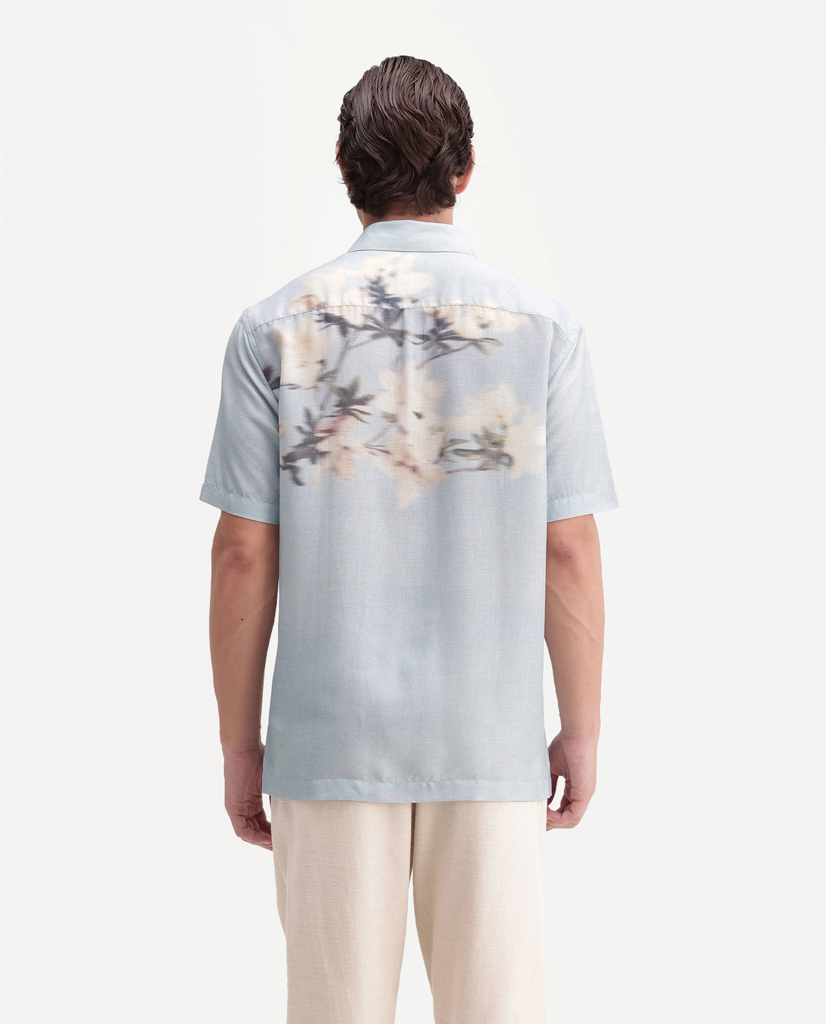 Rare Rabbit Men's Sumo Pastel Blue Linen Blend Button Regular Fit Floral Print Shirt