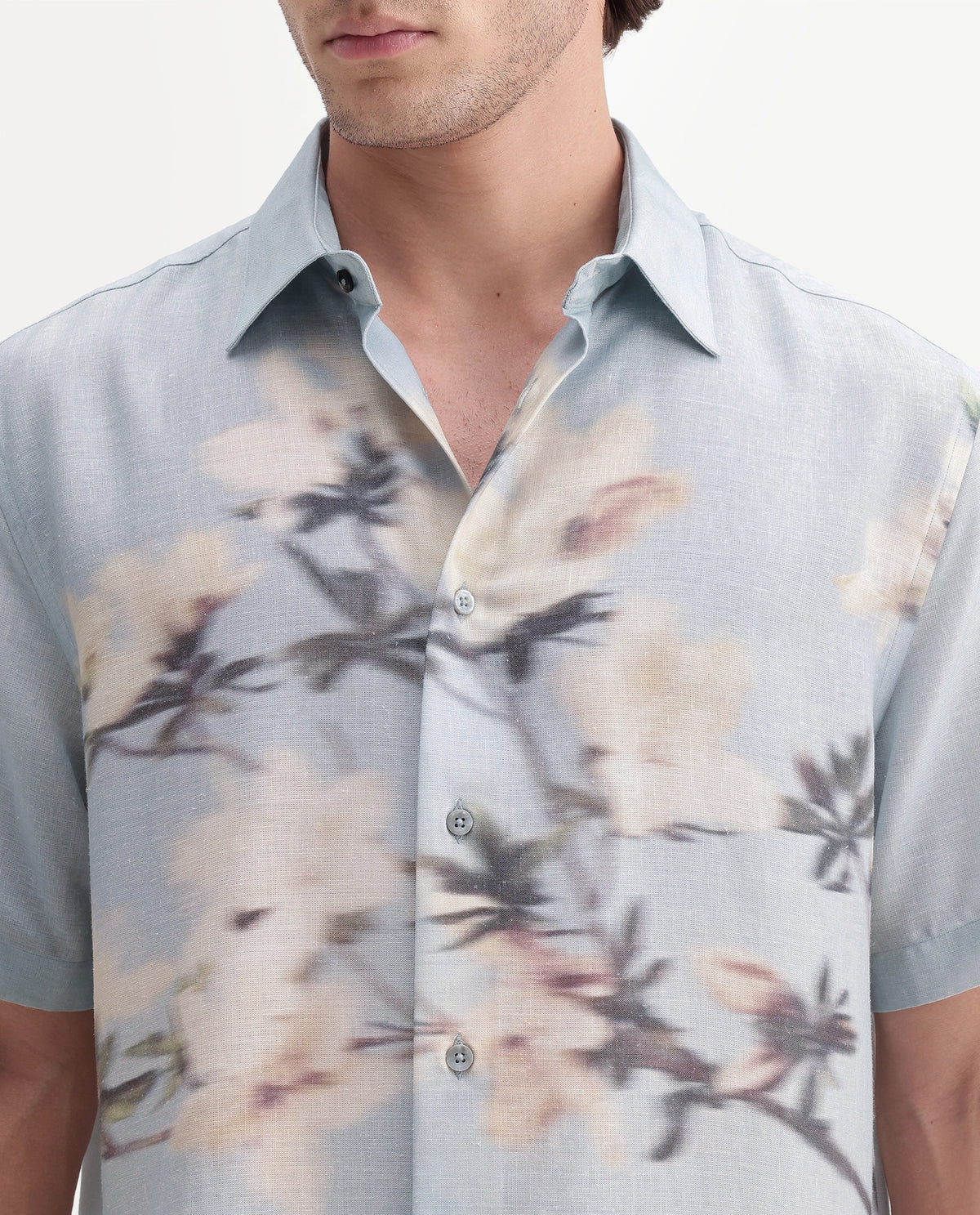 Rare Rabbit Men's Sumo Pastel Blue Linen Blend Button Regular Fit Floral Print Shirt