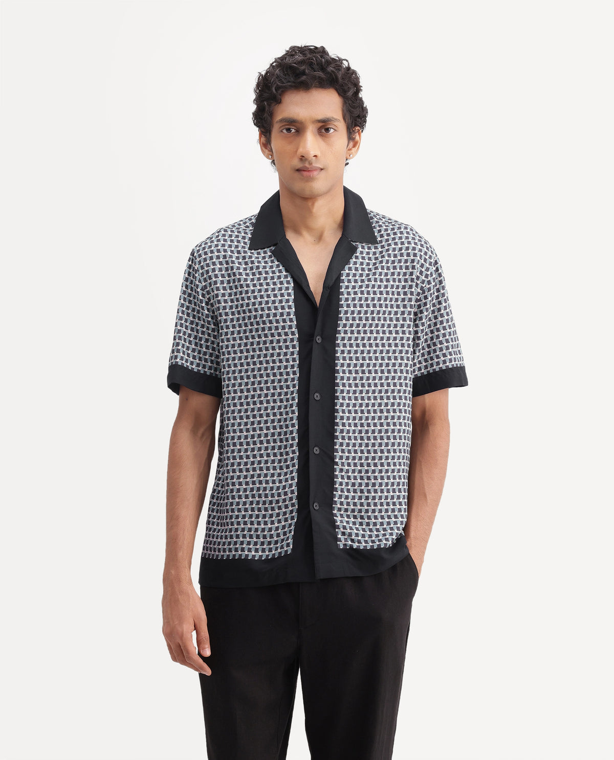 Rare Rabbit Men's Xine Off White Viscose Cuban Collar Button Regular Geometric Print Shirt - image 4