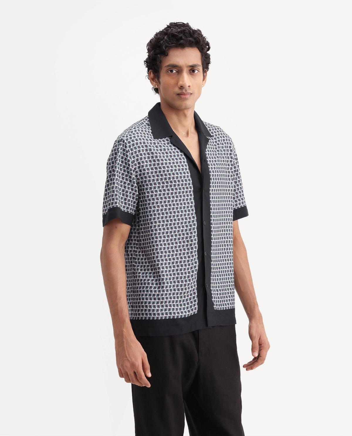 Rare Rabbit Men's Xine Off White Viscose Cuban Collar Button Regular Geometric Print Shirt - image 6