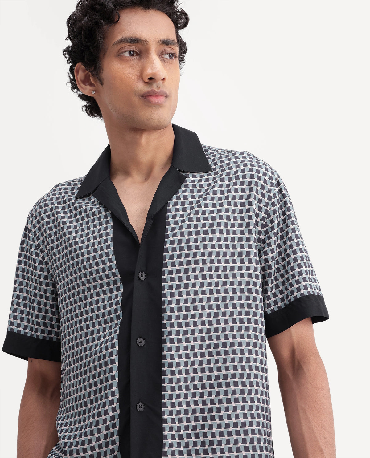 Rare Rabbit Men's Xine Off White Viscose Cuban Collar Button Regular Geometric Print Shirt - image 3