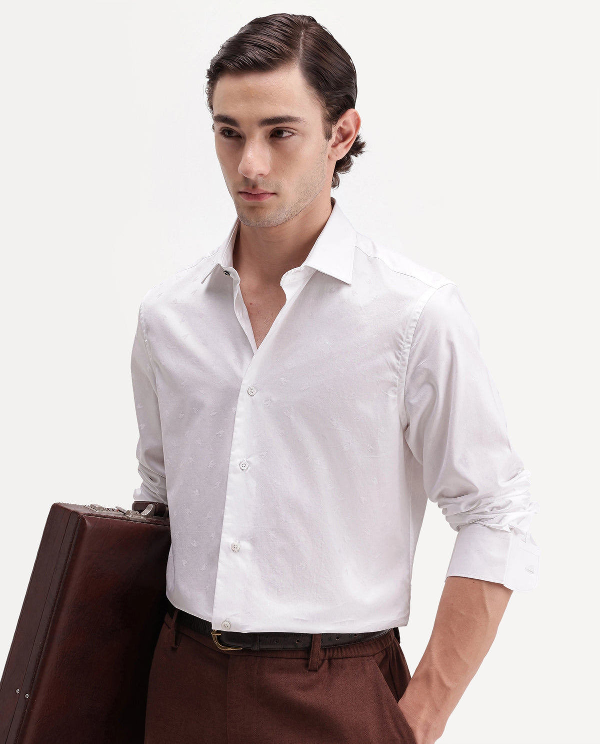 Rare Rabbit Men's Frosto White Cotton Button Regular Fit Jacquard Shirt