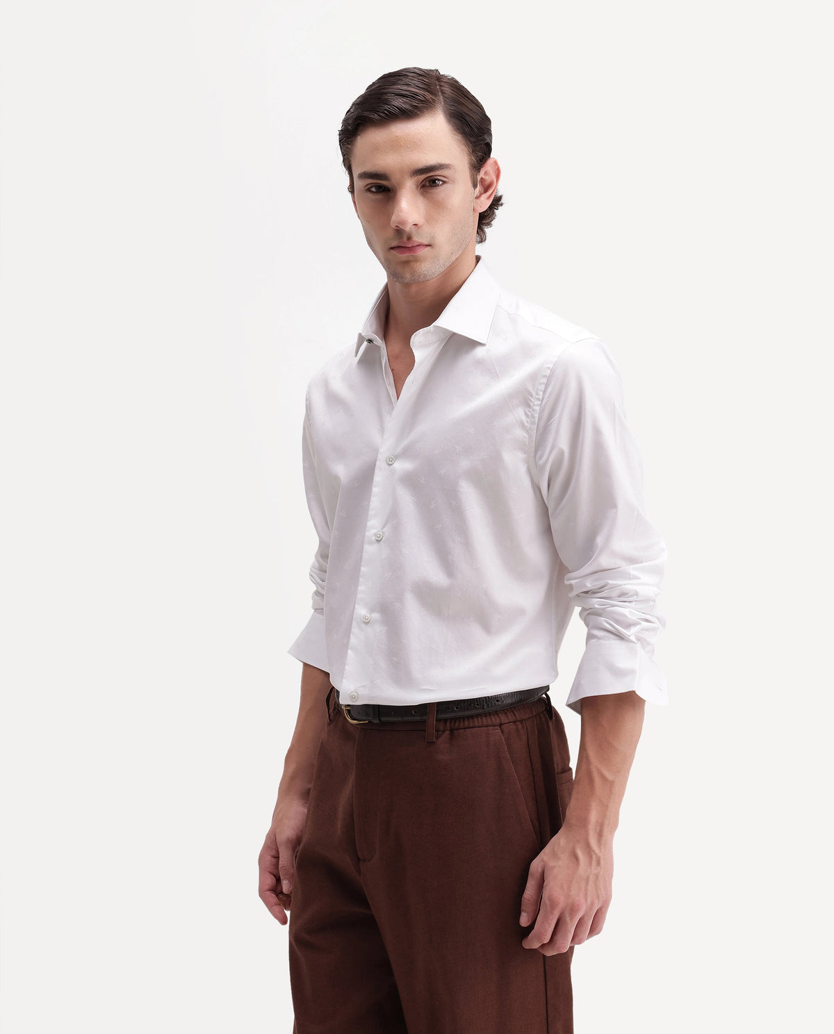 Rare Rabbit Men's Frosto White Cotton Button Regular Fit Jacquard Shirt