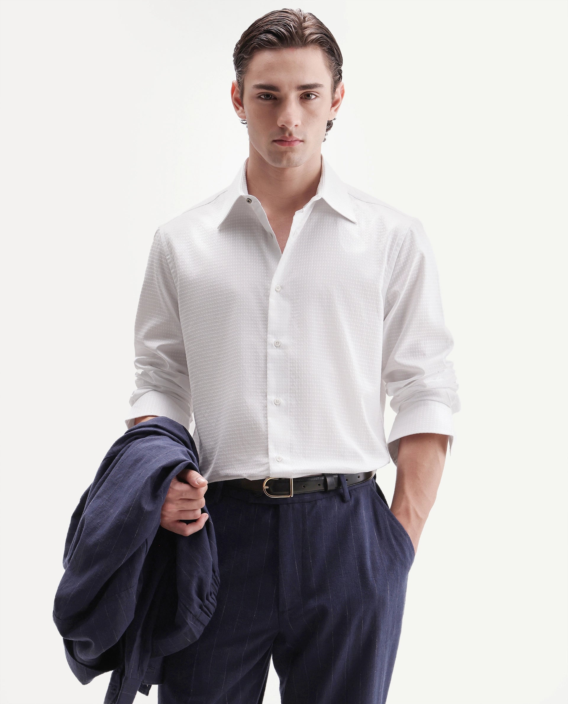 Rare Rabbit Men's Alder White Cotton Button Regular Fit Plain Shirt