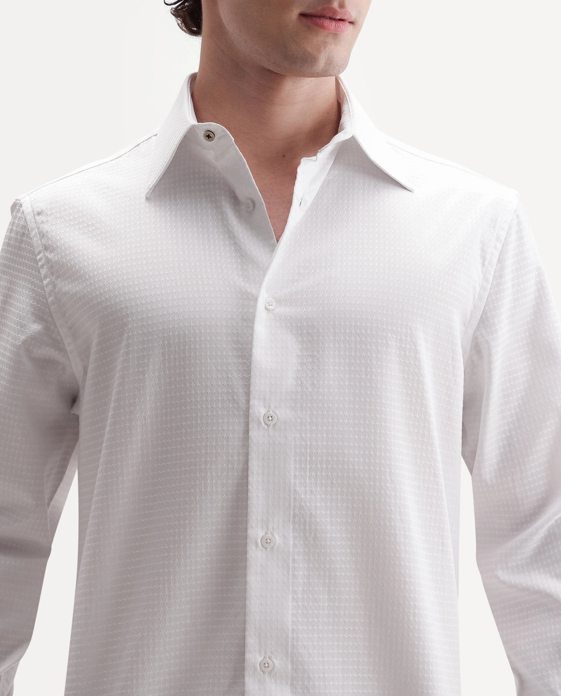 Rare Rabbit Men's Alder White Cotton Button Regular Fit Plain Shirt