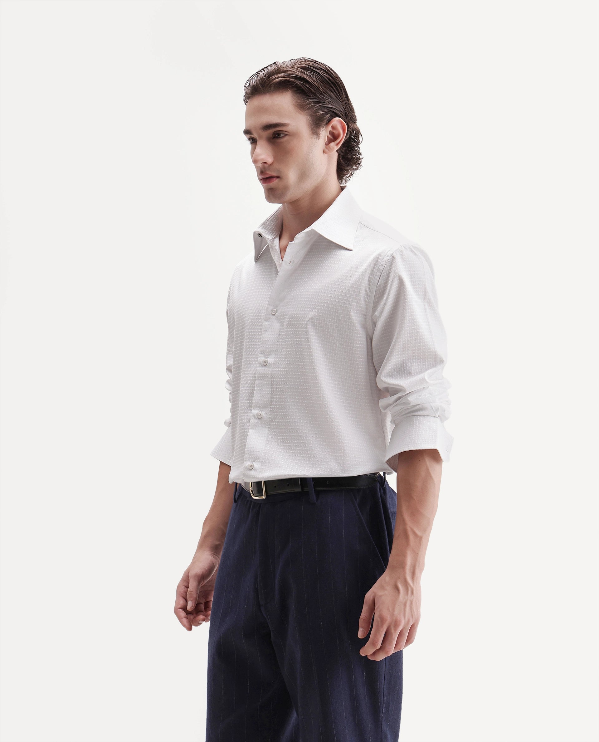 Rare Rabbit Men's Alder White Cotton Button Regular Fit Plain Shirt