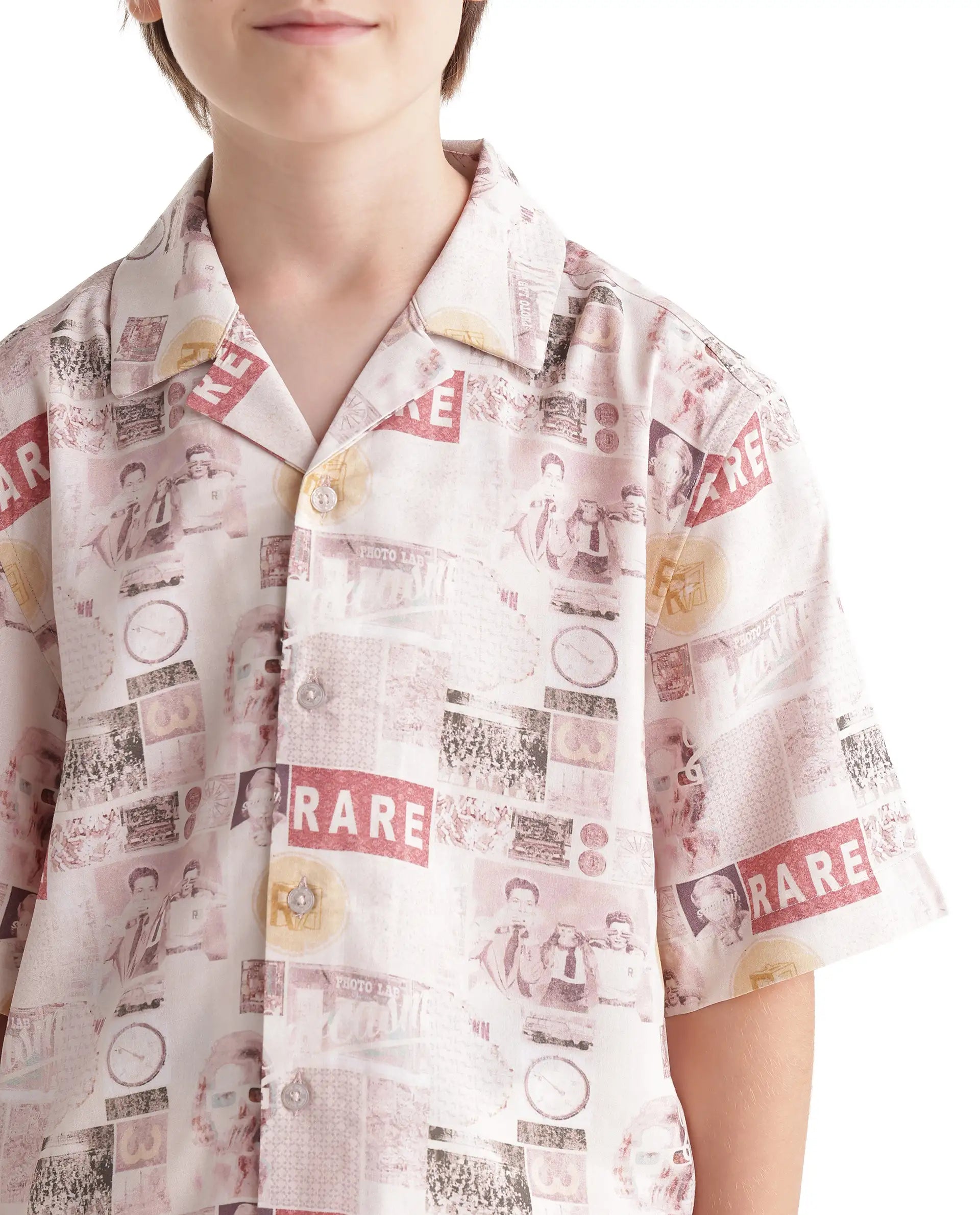 Rare Ones Kids Hage-26 Beige Cotton Blend Fabric Button Closure Digital Print Shirt