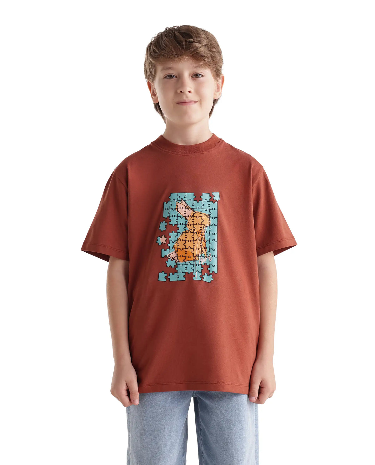 Rare Ones Kids Alarc Rust Cotton Blend Fabric Pull-On Regular Fit Graphic Print T-Shirt