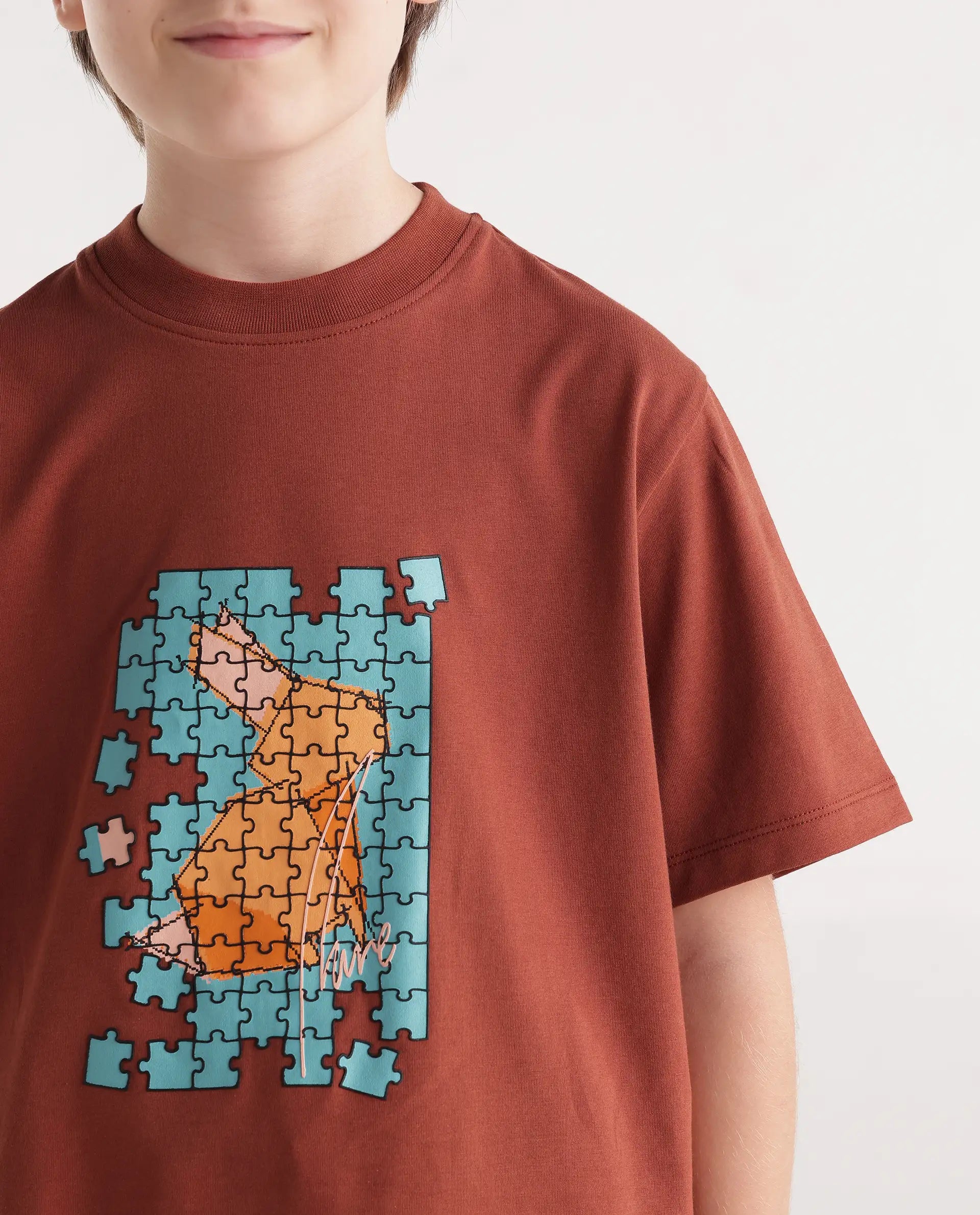 Rare Ones Kids Alarc Rust Cotton Blend Fabric Pull-On Regular Fit Graphic Print T-Shirt