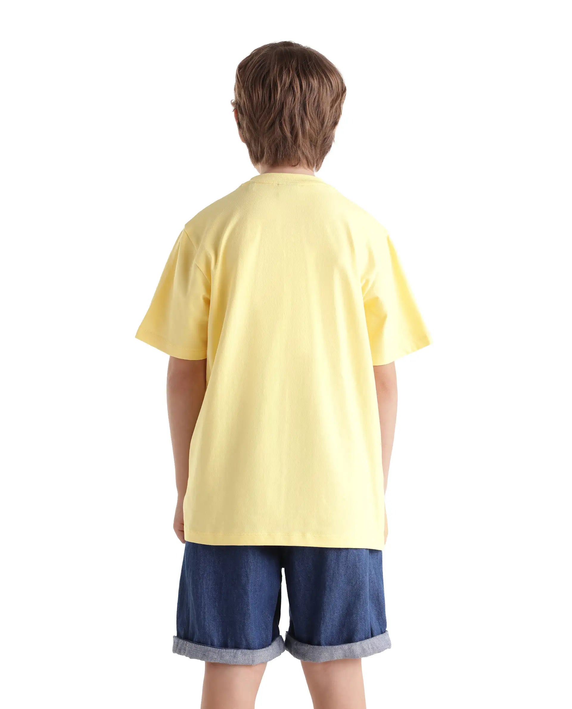 Rare Ones Kids Alarc Light Yellow Cotton Blend Fabric Pull-On Regular Fit Graphic Print T-Shirt