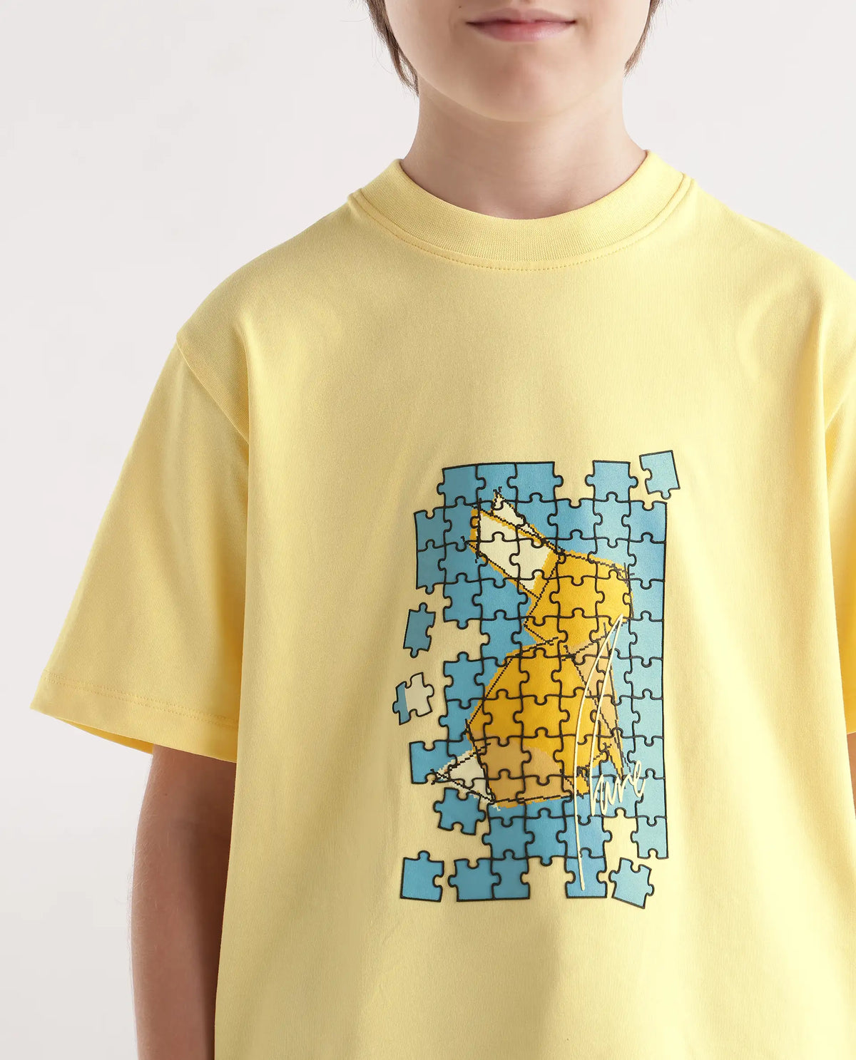 Rare Ones Kids Alarc Light Yellow Cotton Blend Fabric Pull-On Regular Fit Graphic Print T-Shirt
