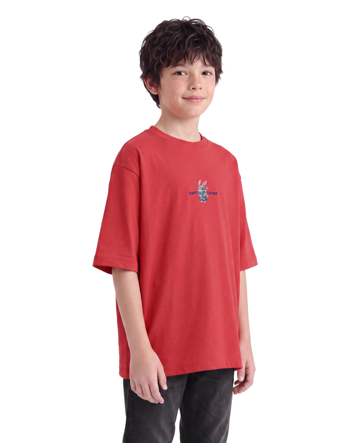 Rare Ones Kids Cano Red Cotton Fabric Pull-On Oversized Fit Graphic Print T-Shirt