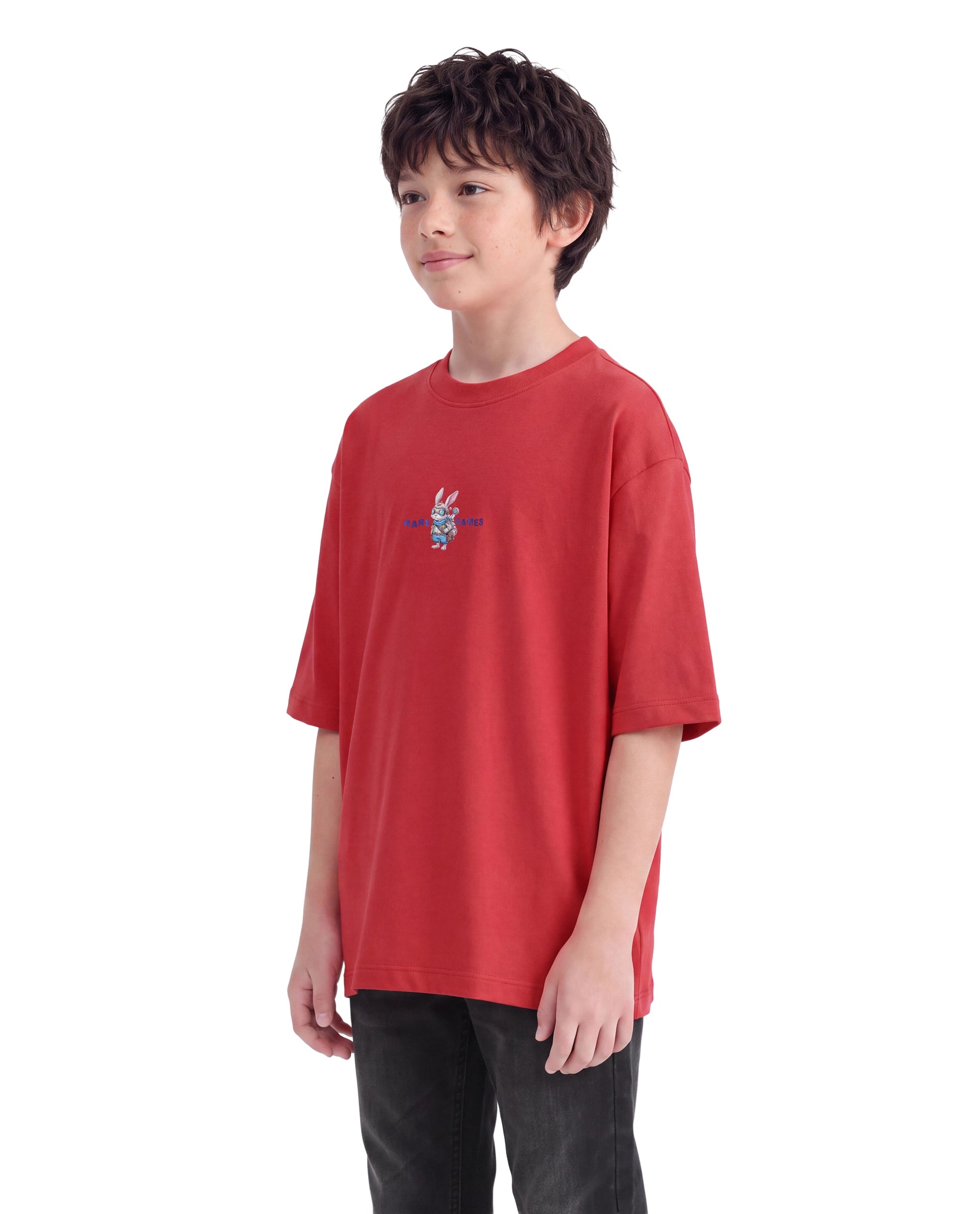 Rare Ones Kids Cano Red Cotton Fabric Pull-On Oversized Fit Graphic Print T-Shirt