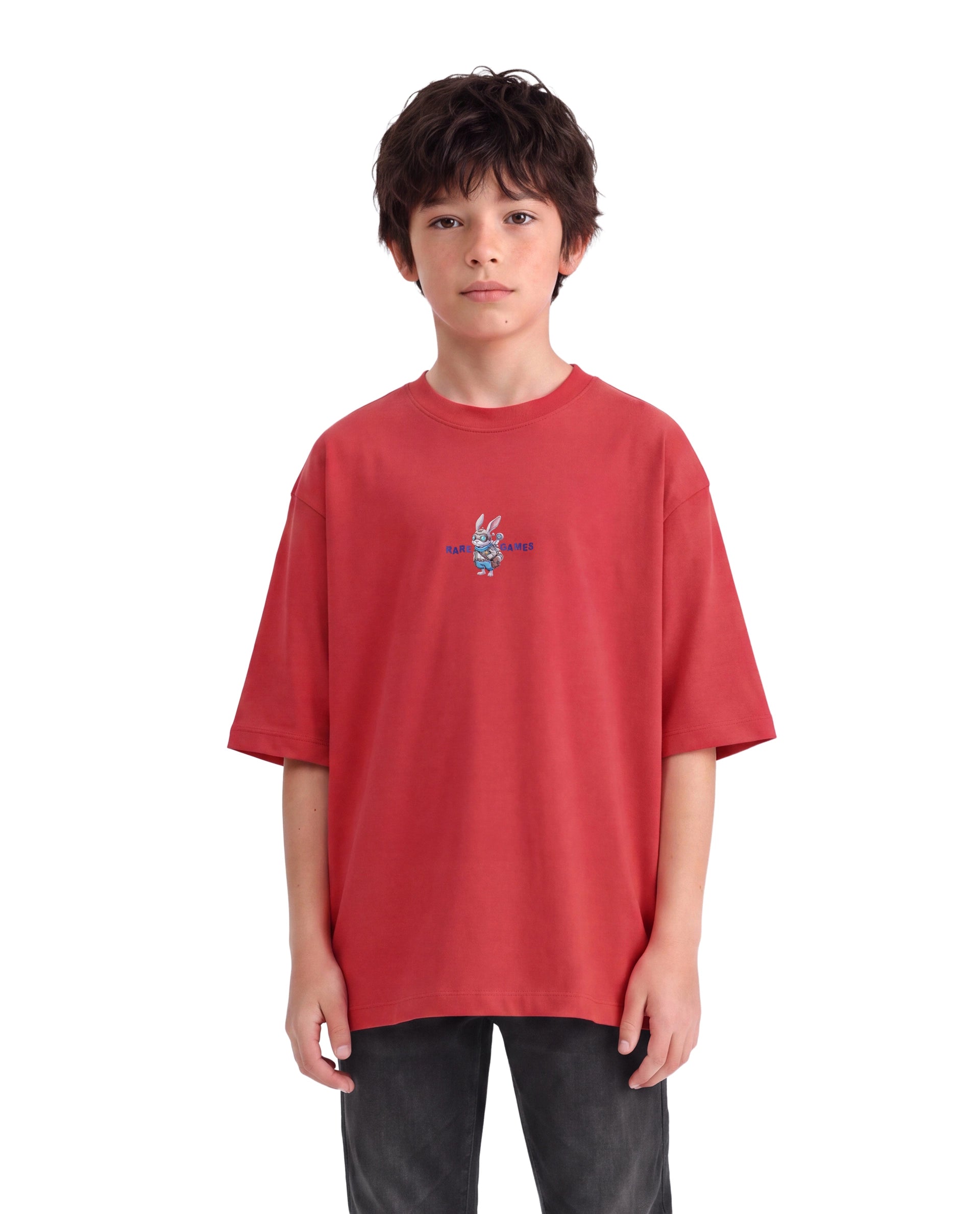 Rare Ones Kids Cano Red Cotton Fabric Pull-On Oversized Fit Graphic Print T-Shirt