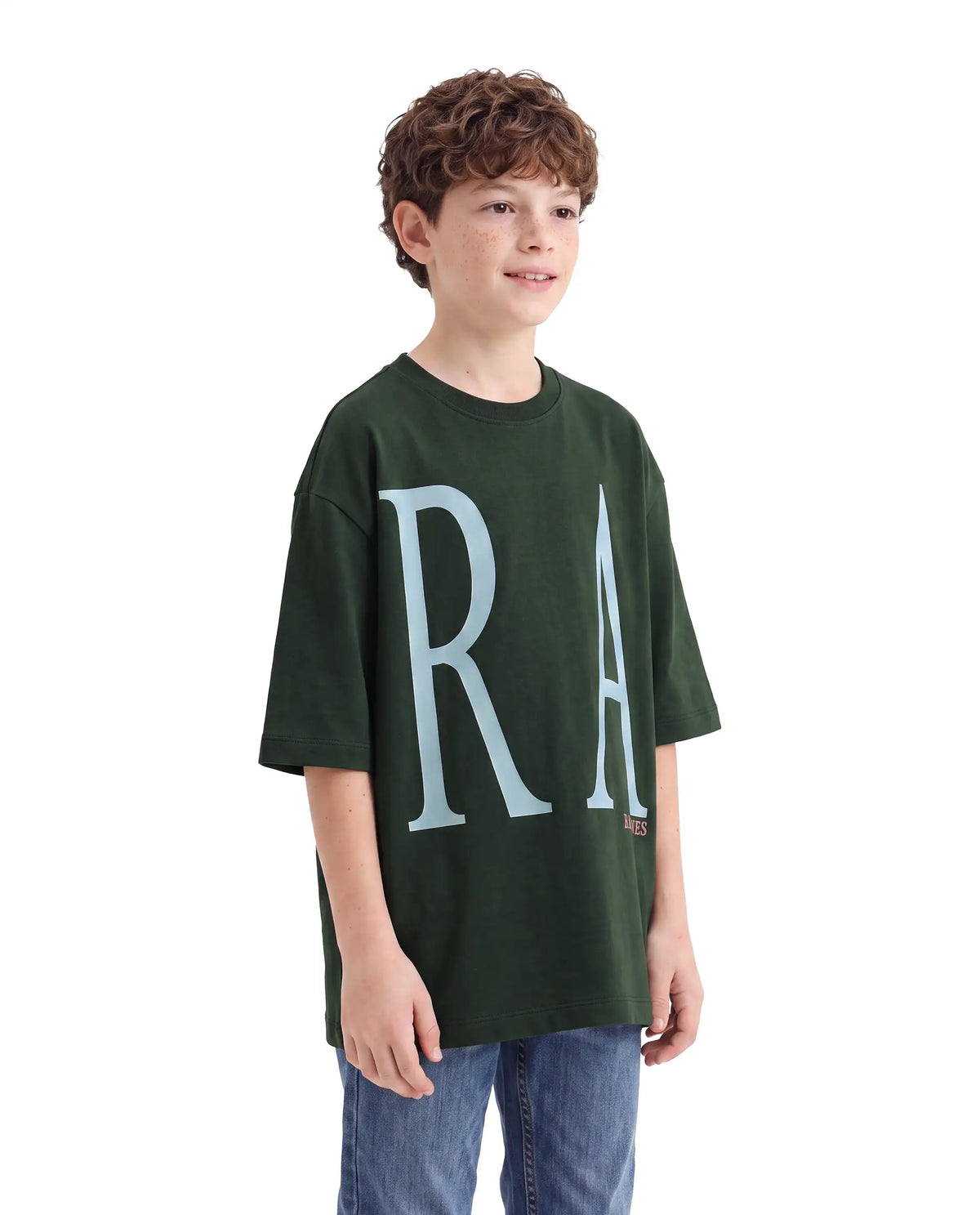Rare Ones Kids Elton Green Cotton Blend Fabric Pull-On Oversized Fit Printed T-Shirt