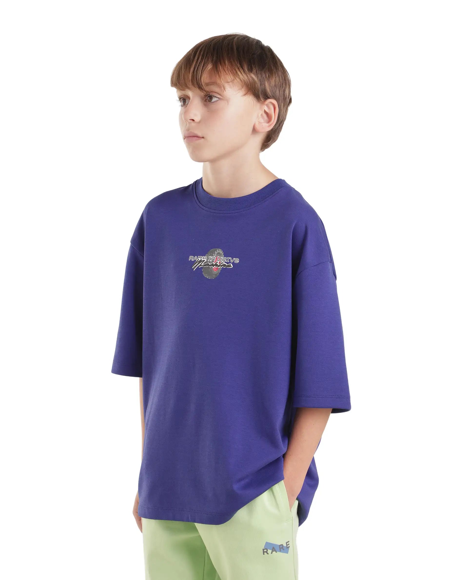 Rare Ones Kids Jamz Dark Purple Cotton Blend Fabric Pull-On Oversized Fit Graphic Print T-Shirt