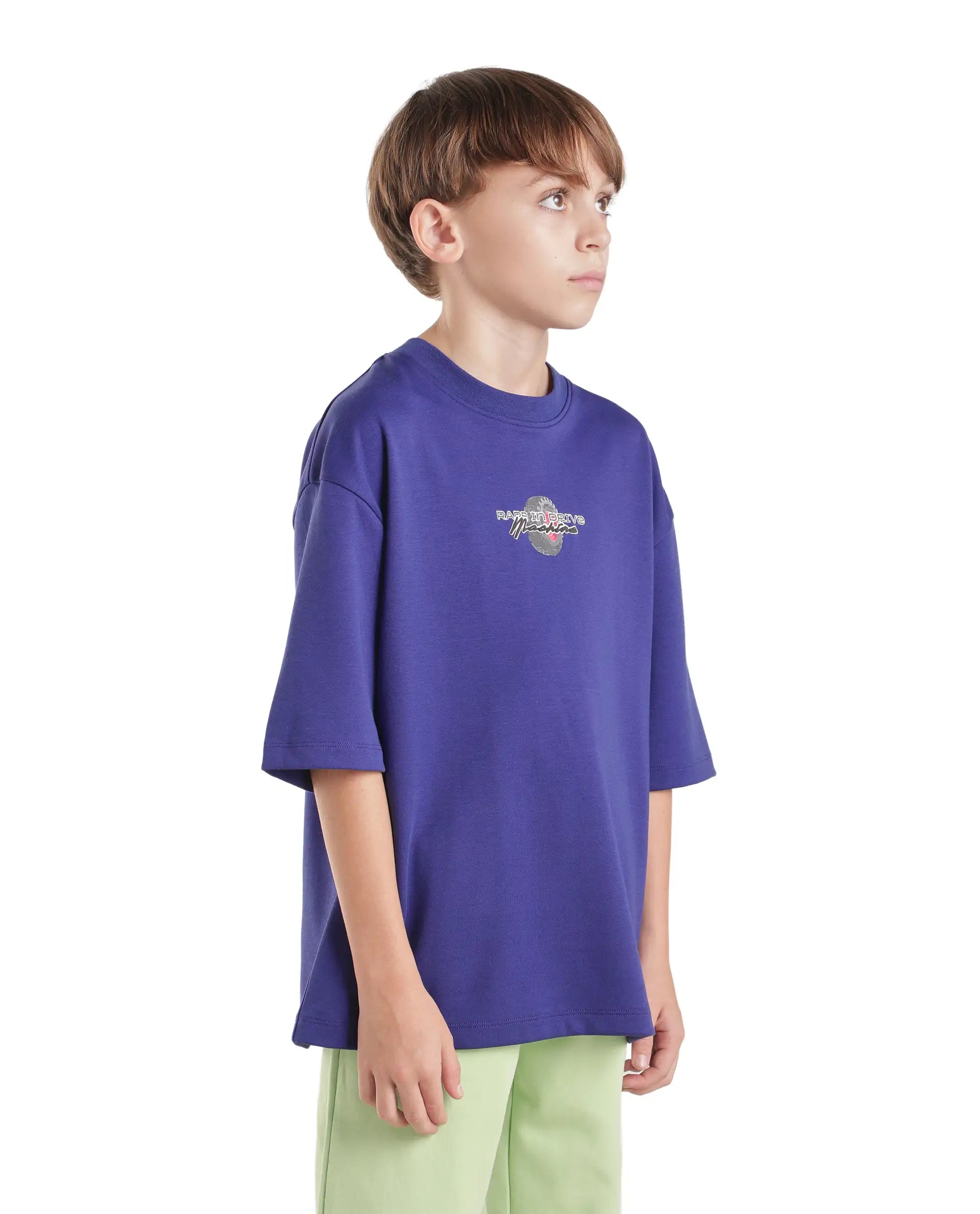 Rare Ones Kids Jamz Dark Purple Cotton Blend Fabric Pull-On Oversized Fit Graphic Print T-Shirt