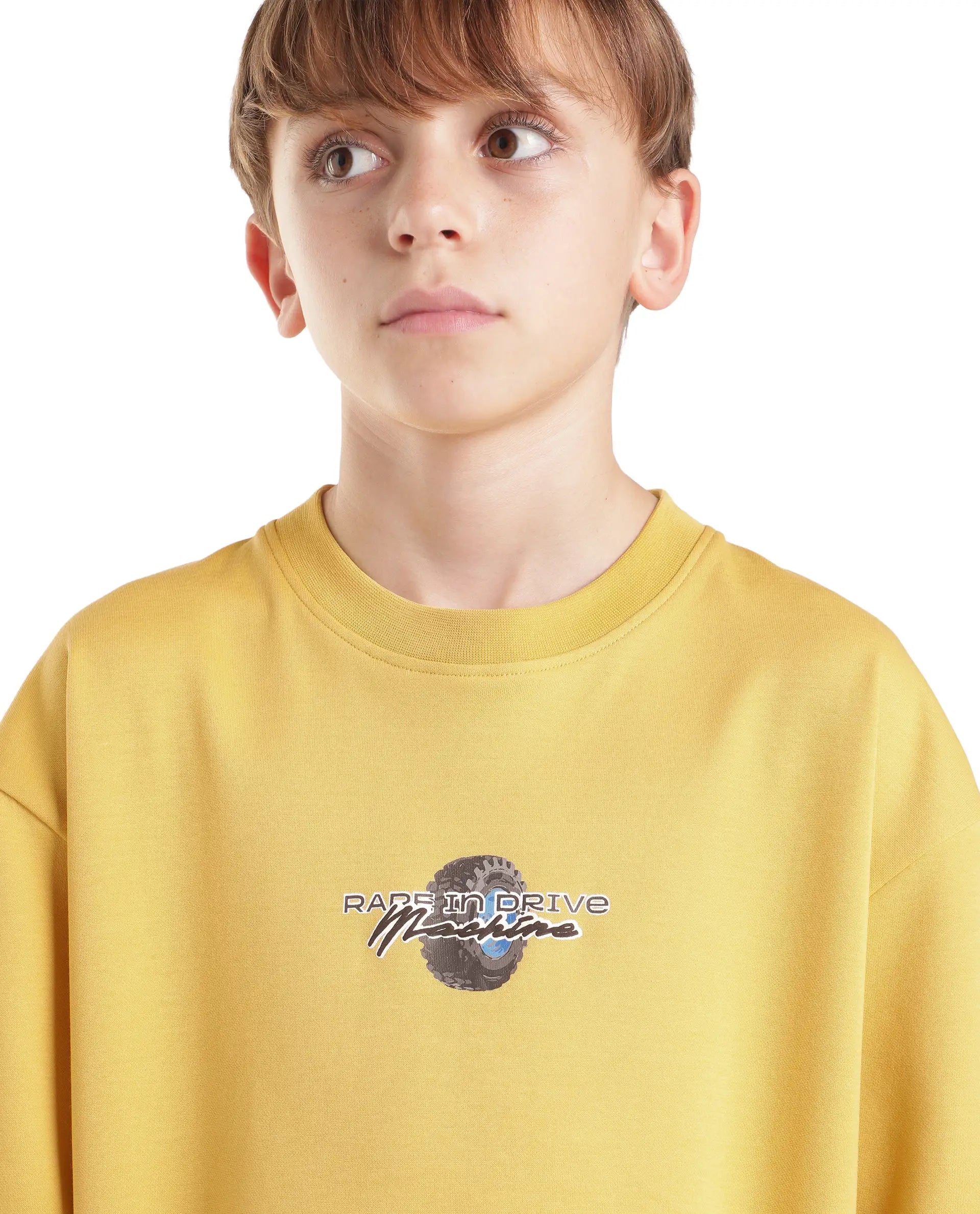 Rare Ones Kids Jamz Yellow Cotton Blend Fabric Pull-On Oversized Fit Graphic Print T-Shirt