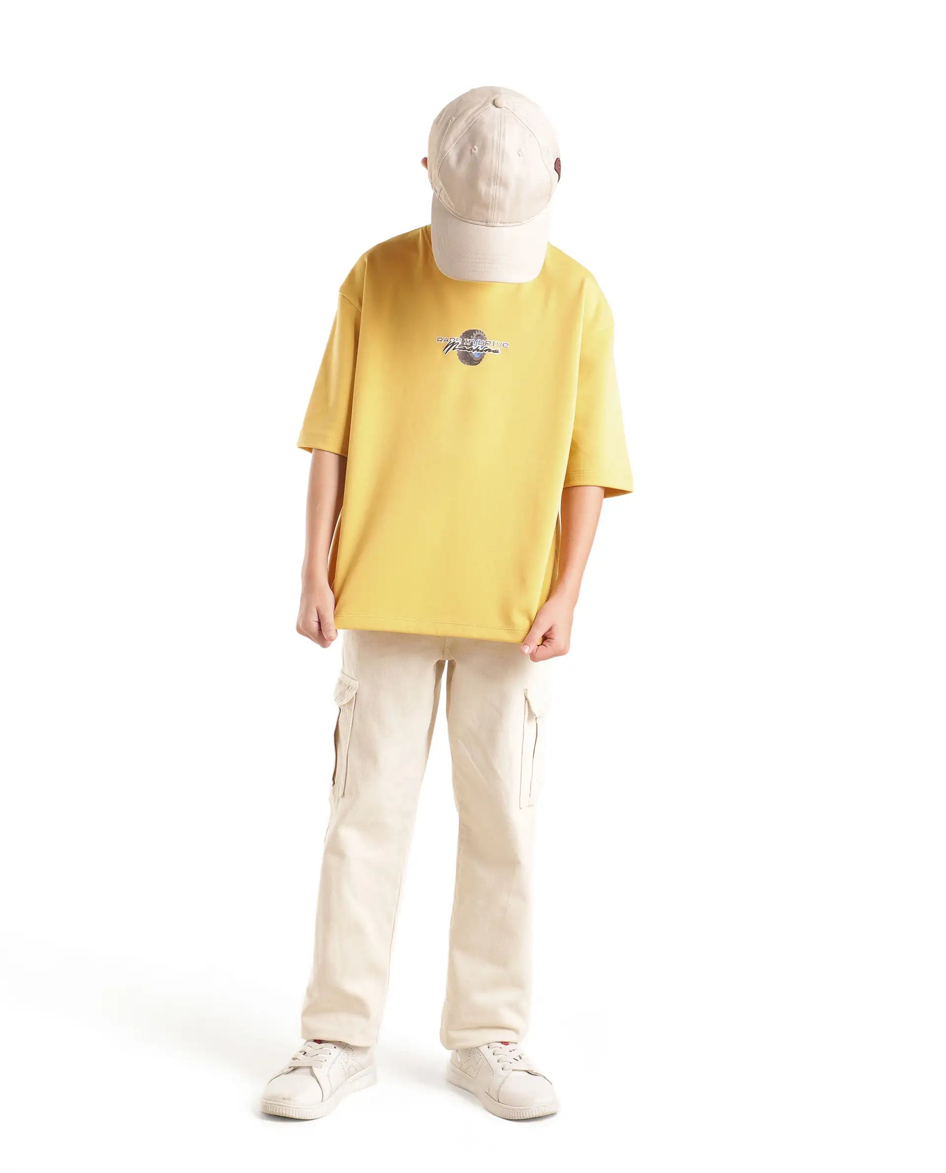 Rare Ones Kids Jamz Yellow Cotton Blend Fabric Pull-On Oversized Fit Graphic Print T-Shirt
