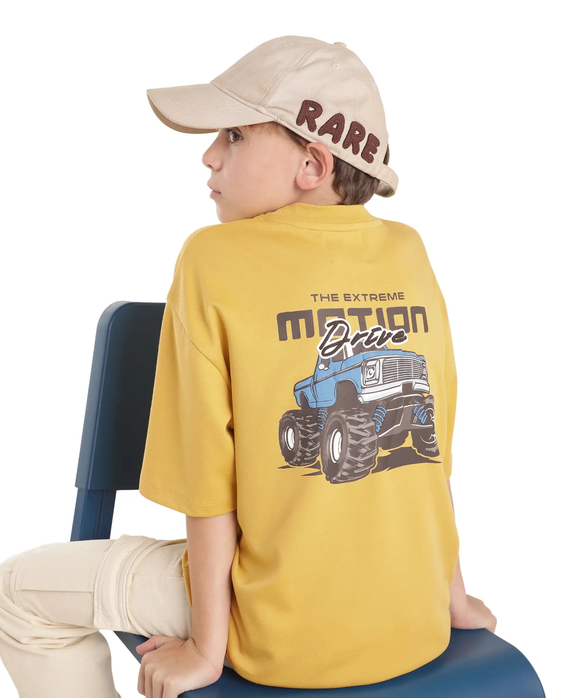 Rare Ones Kids Jamz Yellow Cotton Blend Fabric Pull-On Oversized Fit Graphic Print T-Shirt